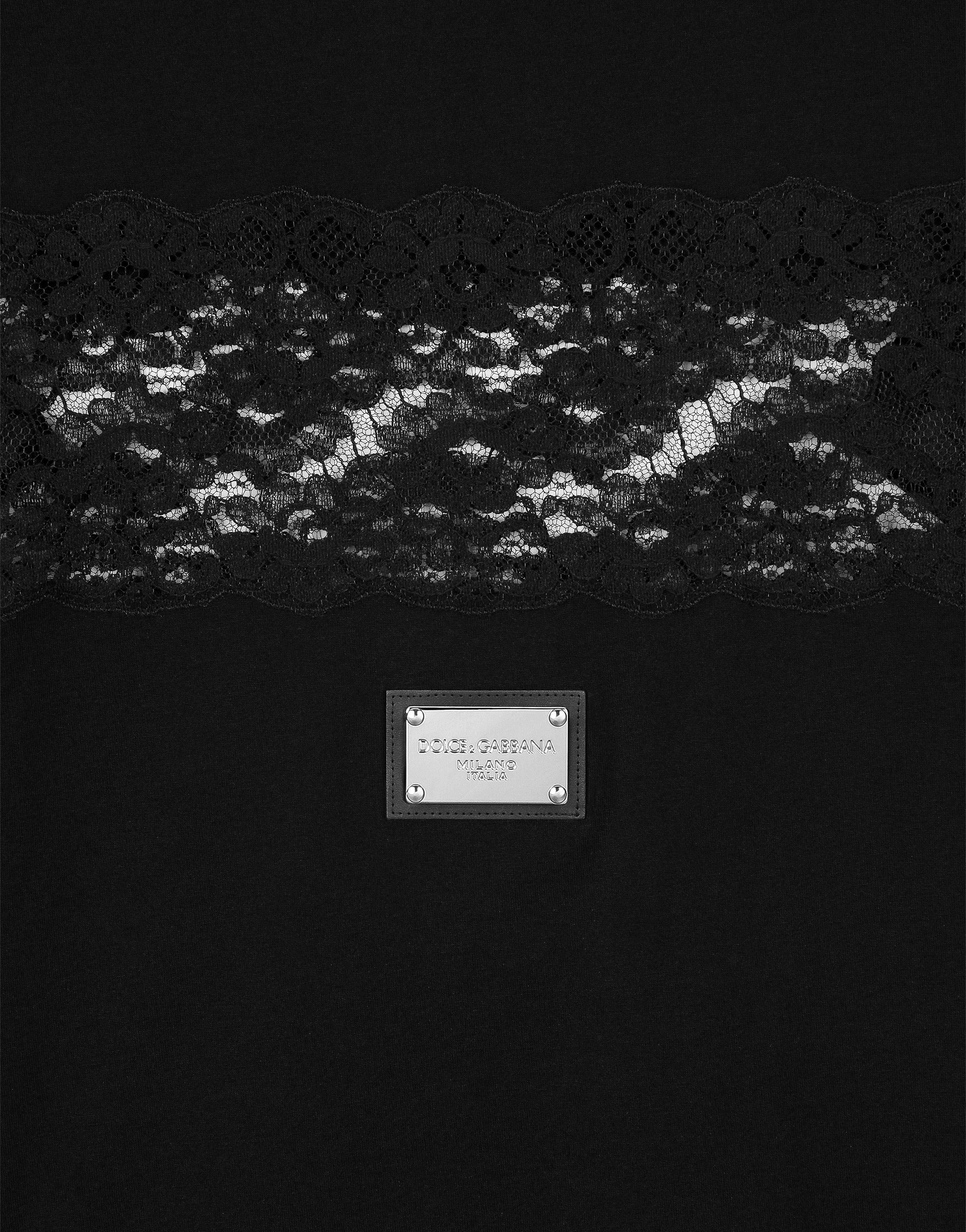 Shop Dolce & Gabbana Jersey T-shirt With Lace Inserts And The Dolce&gabbana Tag In Black
