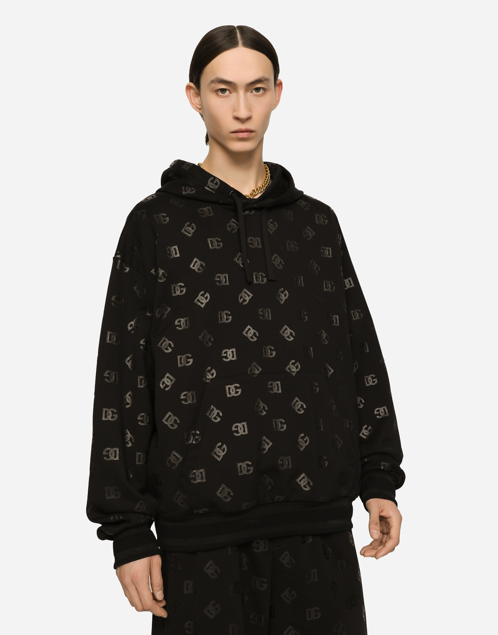 DOLCE & GABBANA JERSEY HOODIE WITH DG PRINT