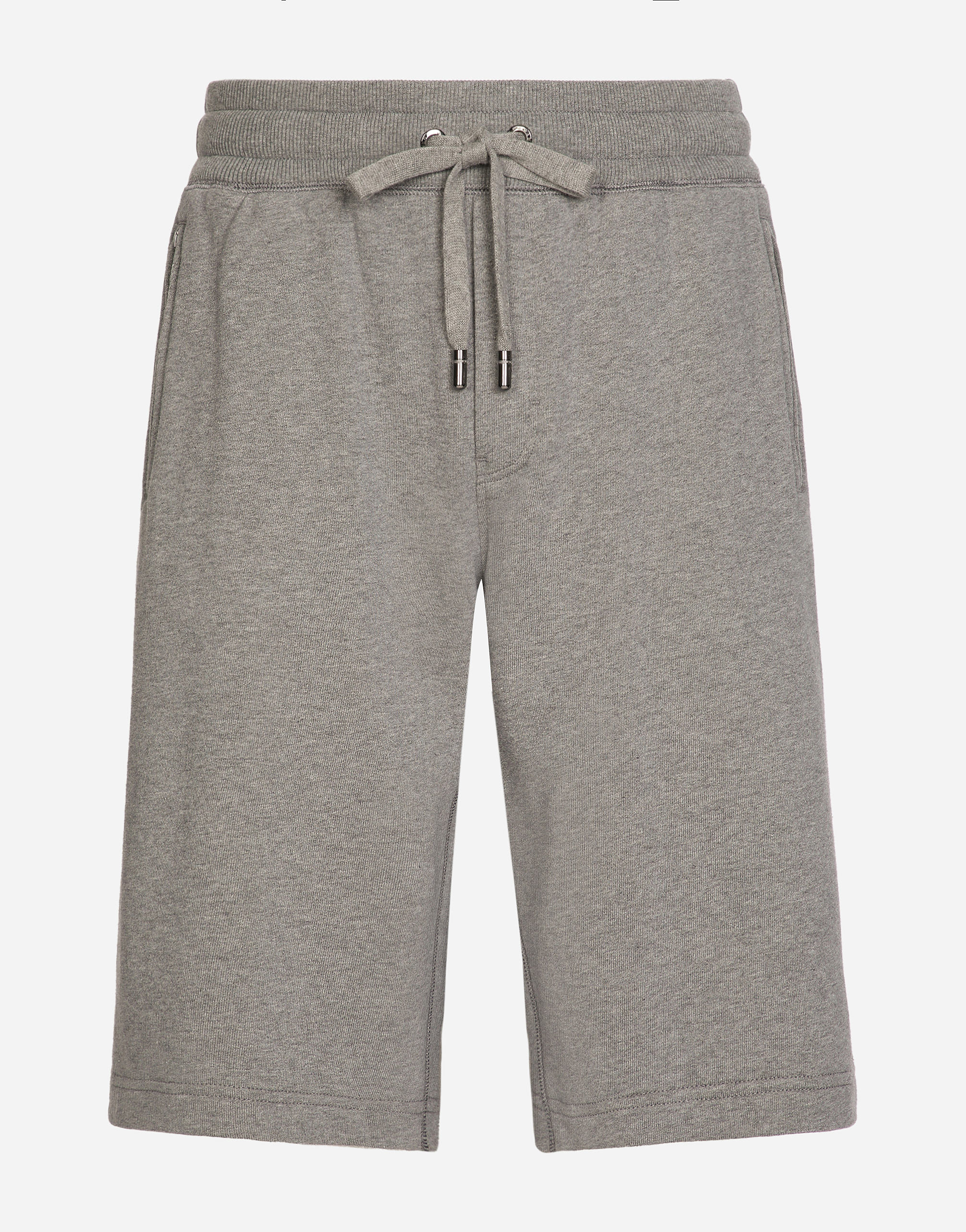 Dolce & Gabbana Jersey Jogging Shorts With Logo Tag - Man Pants And Shorts Gray Cotton