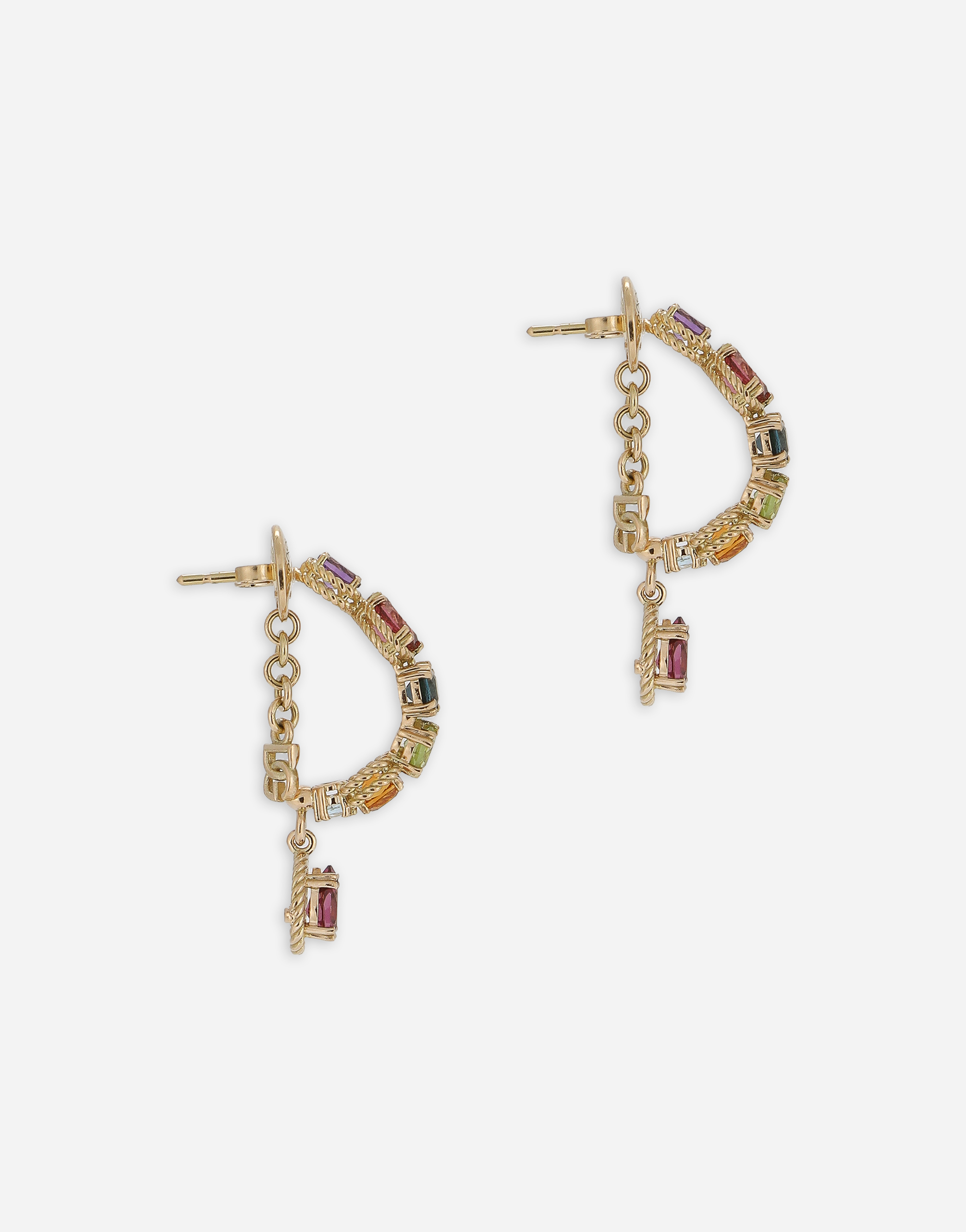 DOLCE & GABBANA 18 KT YELLOW GOLD PIERCED EARRINGS  WITH MULTICOLOR FINE GEMSTONES