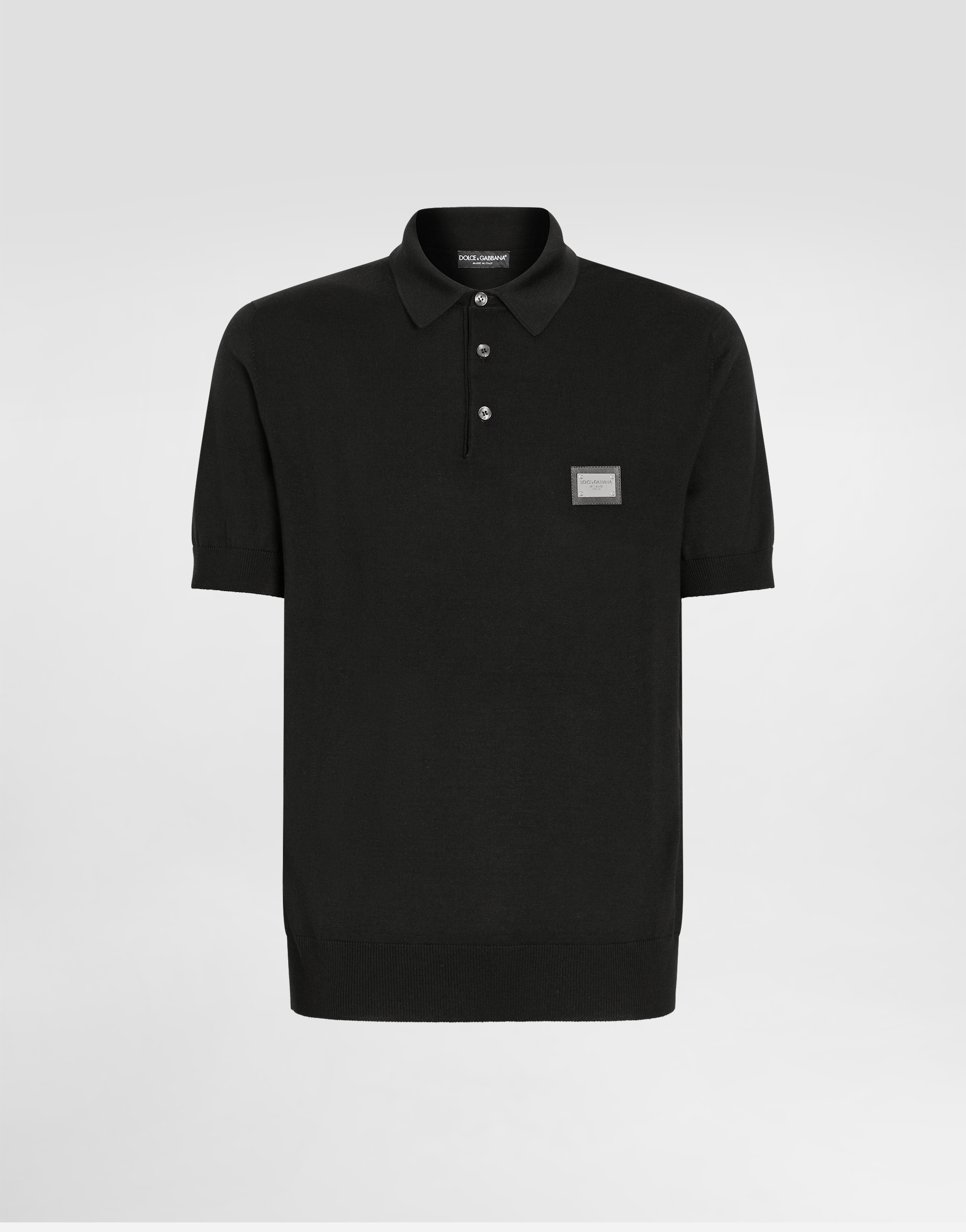 Wool polo-shirt with branded tag