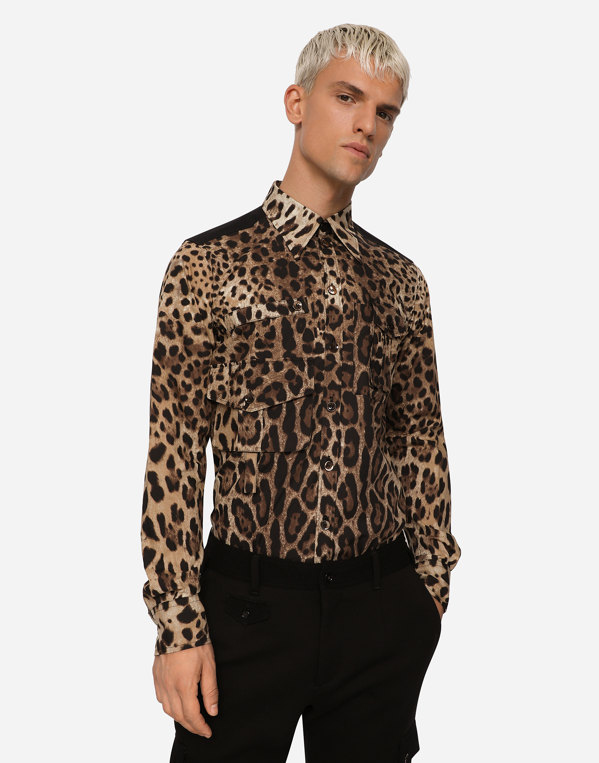  Dolce & Gabbana Camisa Multibolsillos De Algodón Con Estampado De Leopardo - Hombre Camisas Estampado Animal 37 