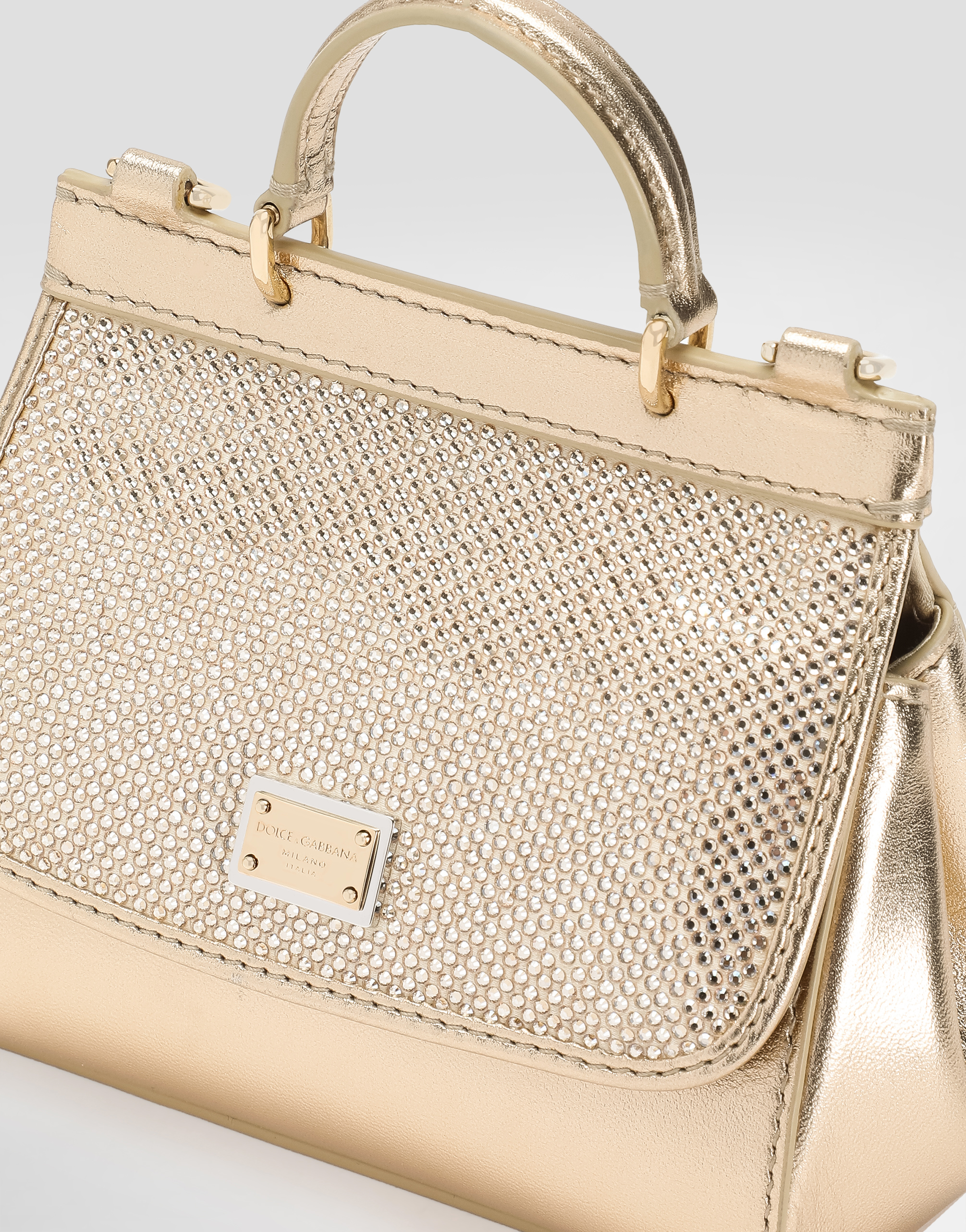 Mini Sicily bag in laminated nappa with rhinestone