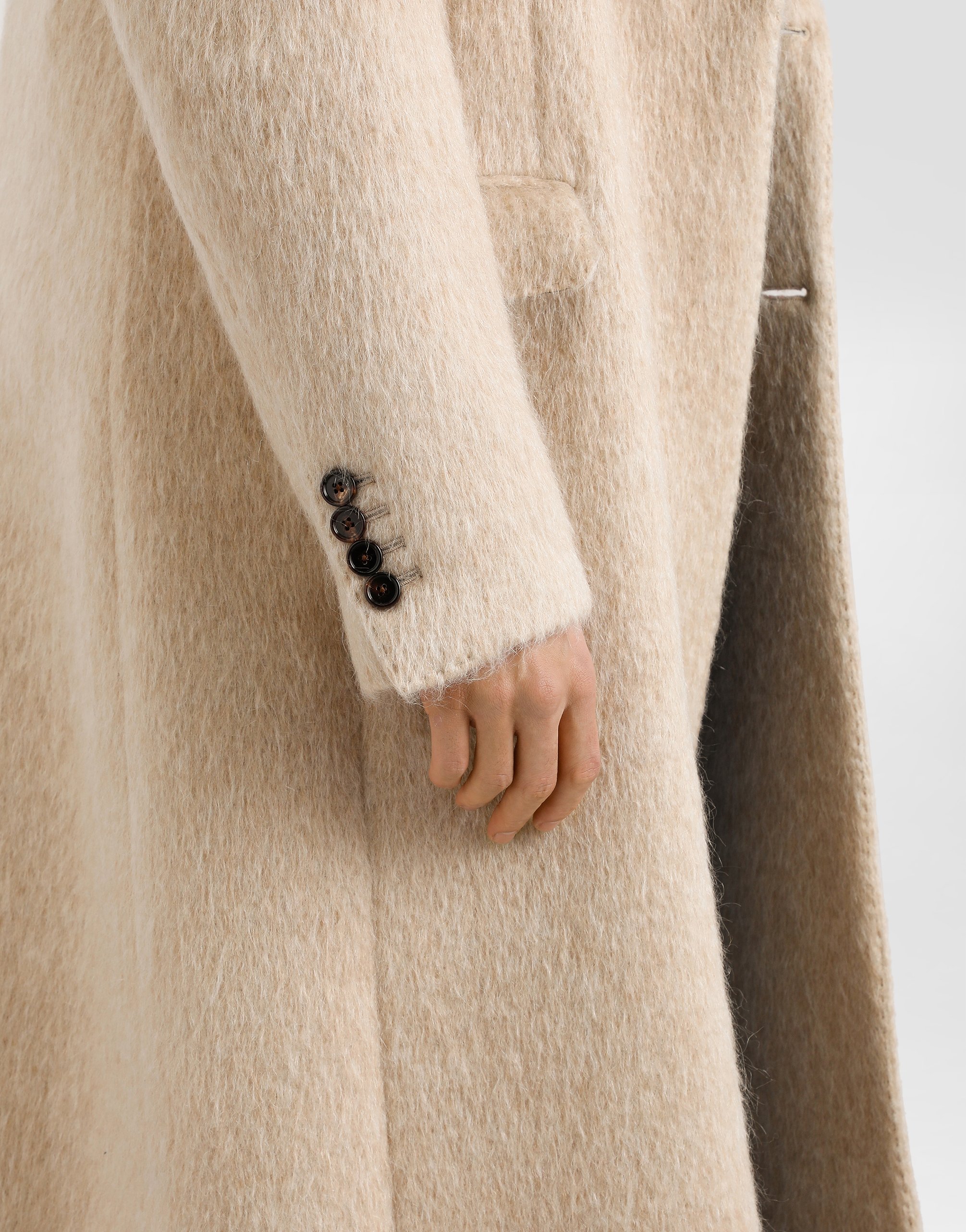 Long-haired mohair blend double-breasted coat