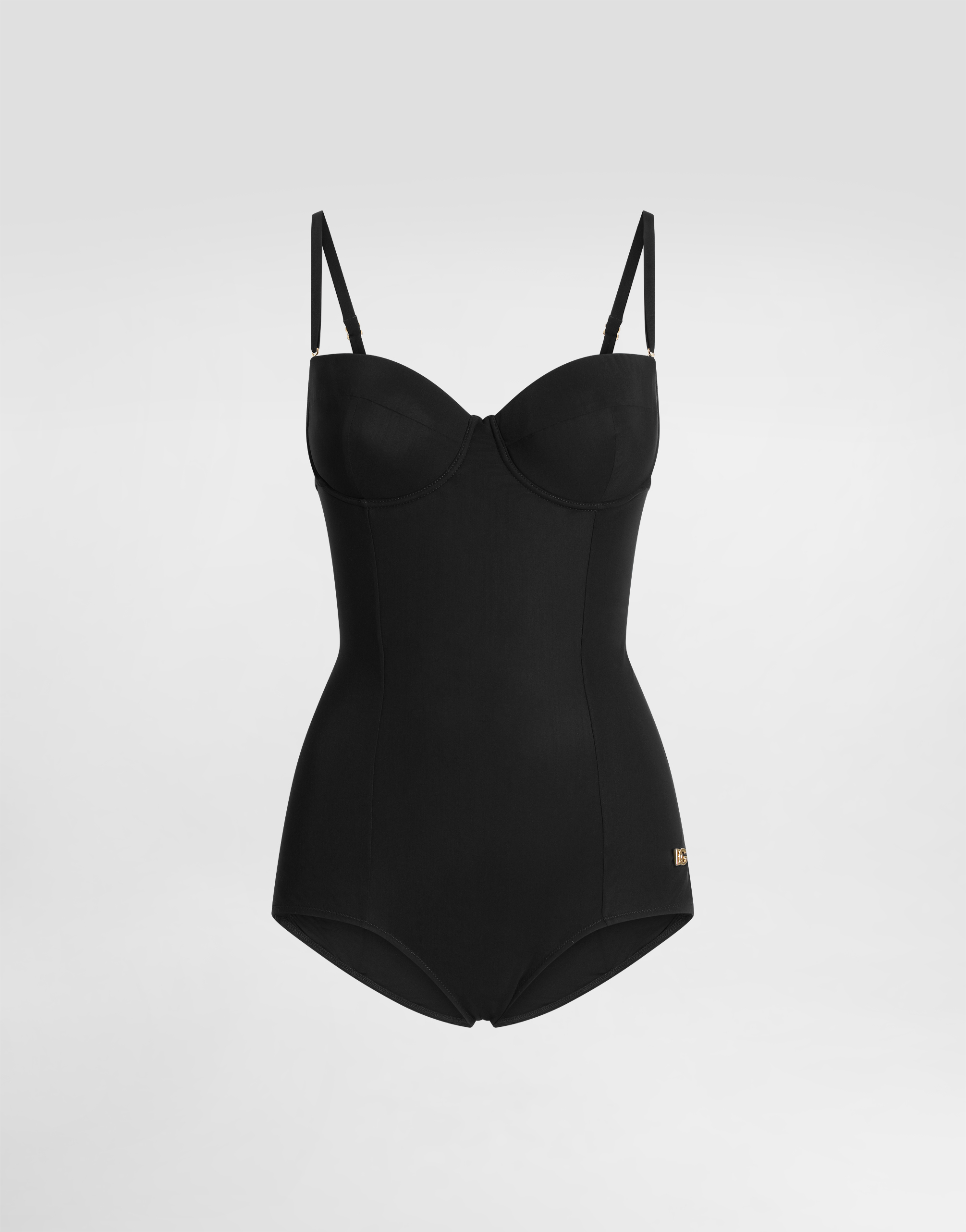 Dolce & Gabbana Solid-color Balconette One-piece Swimsuit - Woman Swimwear Black Jersey