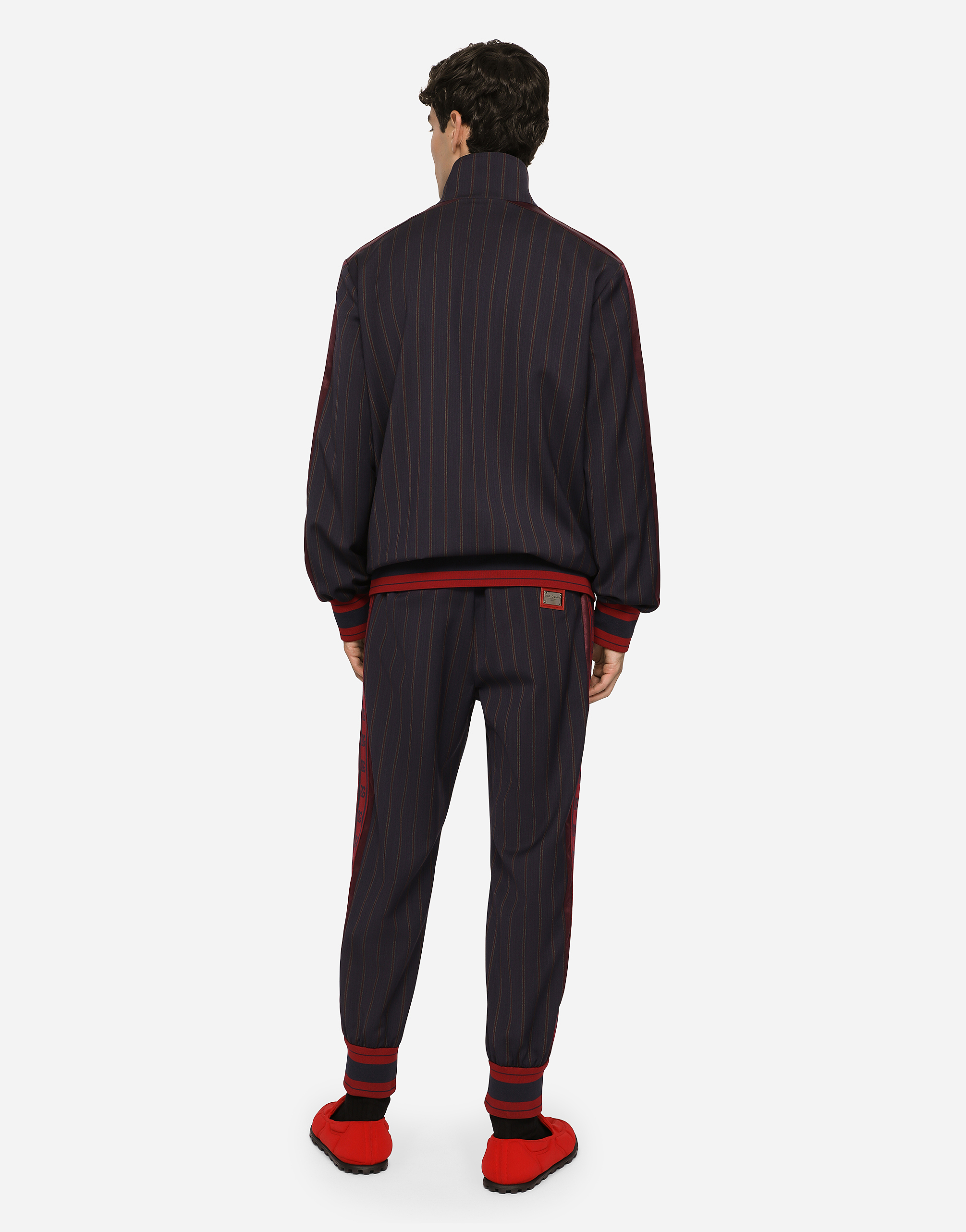 DOLCE & GABBANA PINSTRIPE JOGGING PANTS WITH BRANDED BANDS