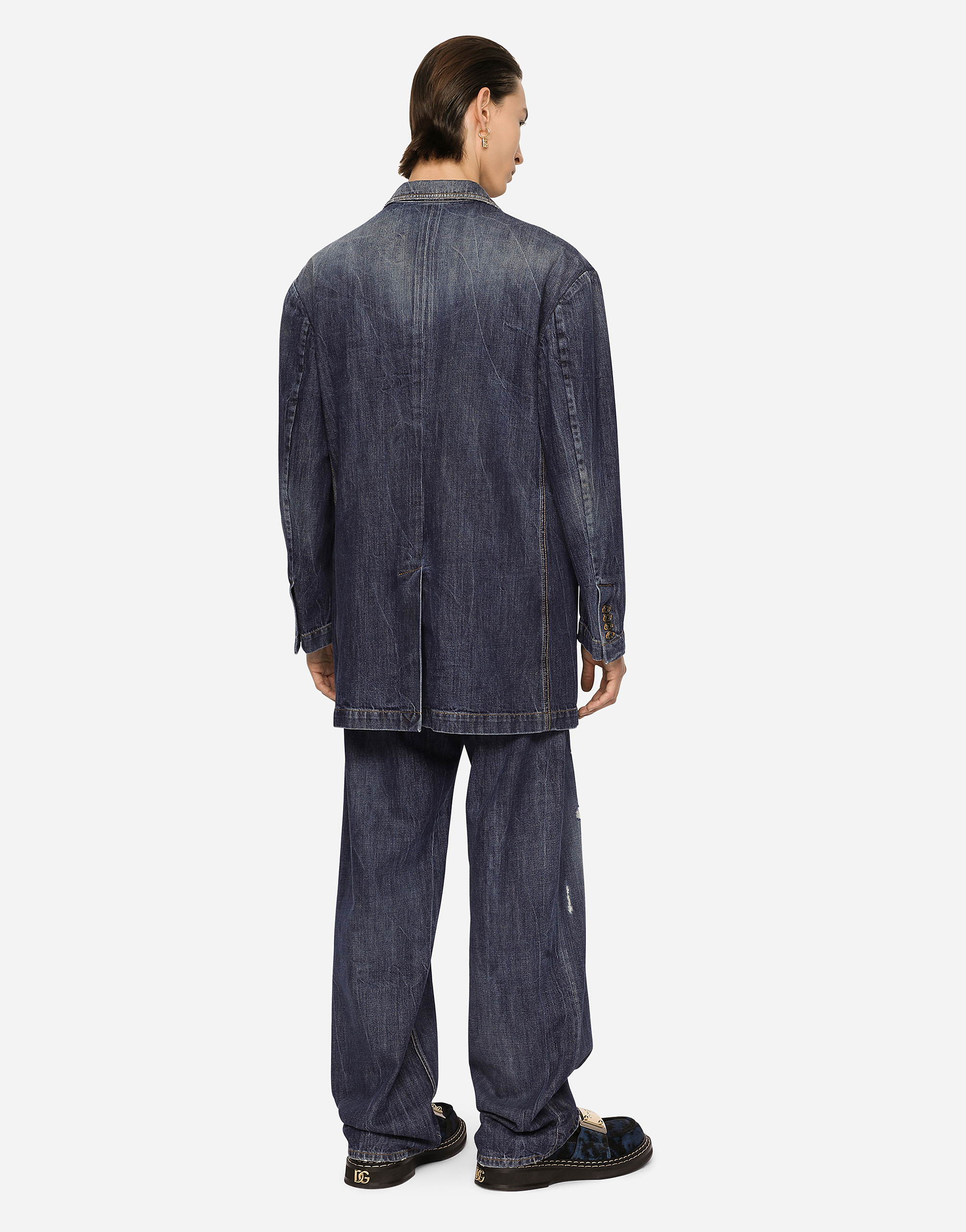 DOLCE & GABBANA DECONSTRUCTED DENIM JACKET WITH LOGO TAG