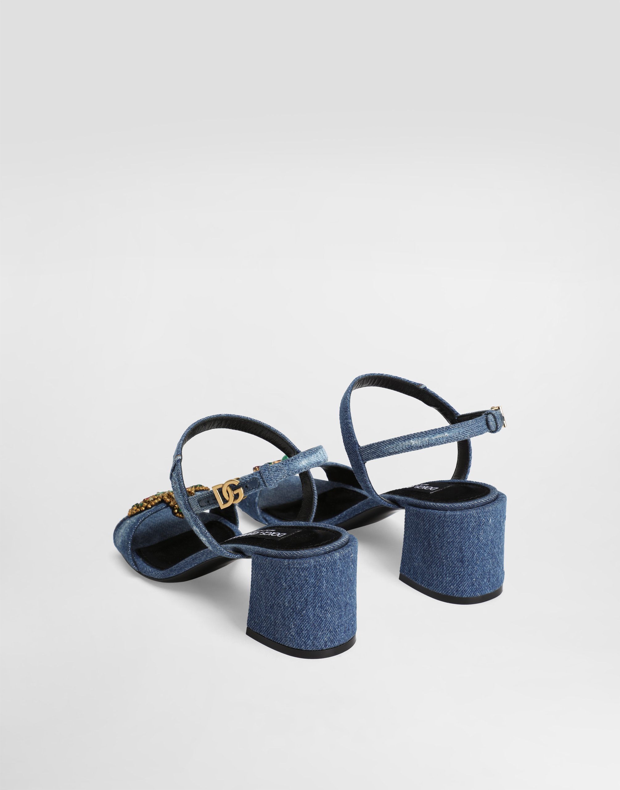 Dolce & Gabbana Denim Sandals With Embroidery And Stones In Blue