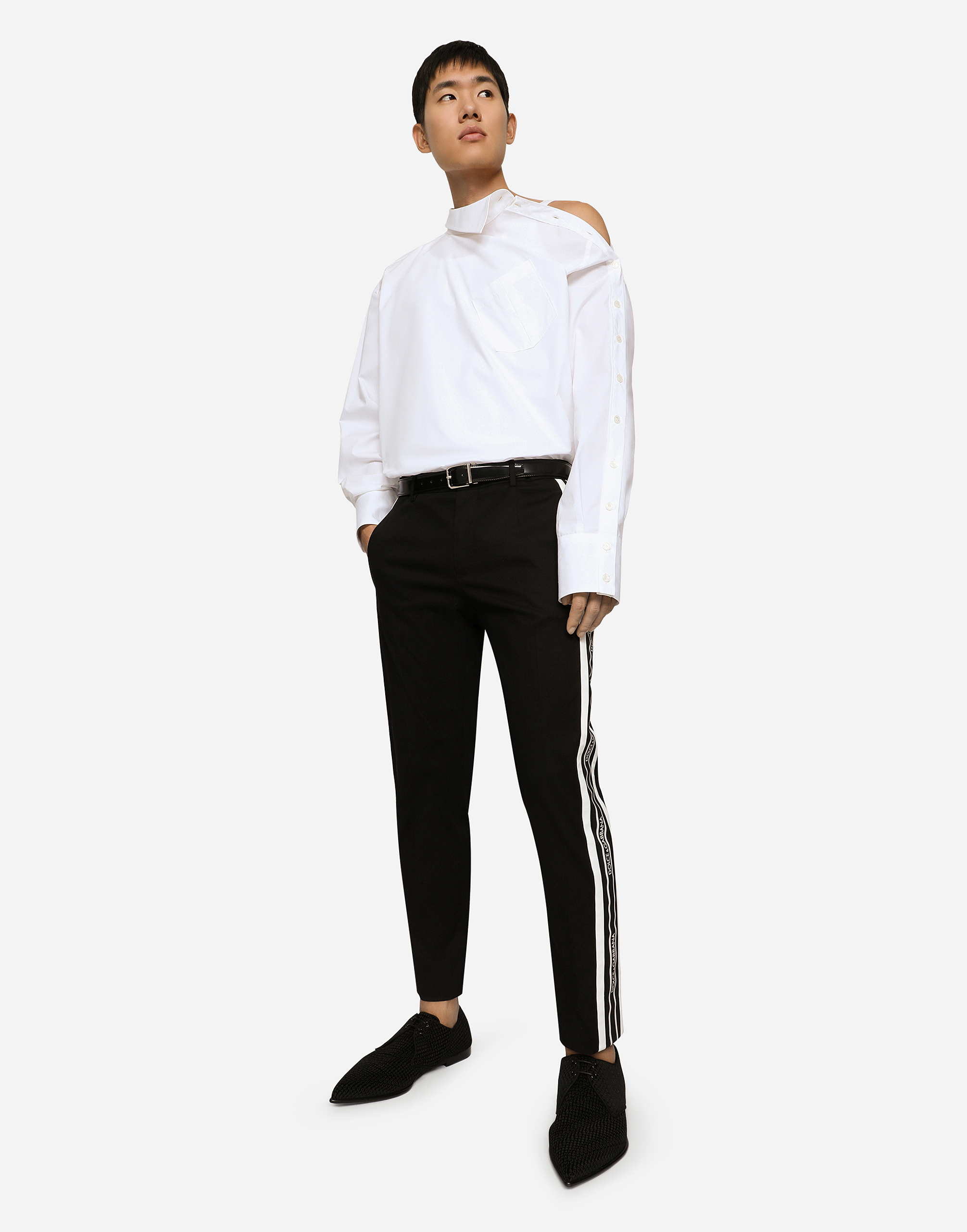 DOLCE & GABBANA STRETCH COTTON PANTS WITH SIDE BANDS