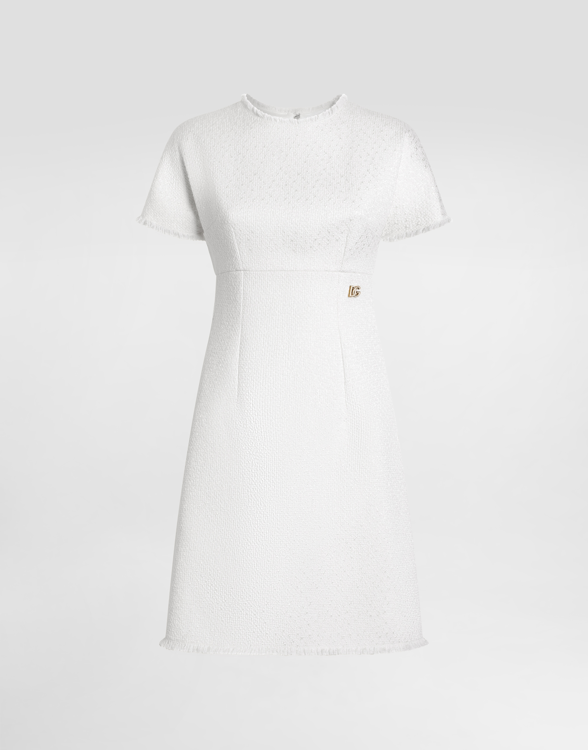 Dolce & Gabbana Raschel Tweed Midi Dress With Dg Logo In Weiss