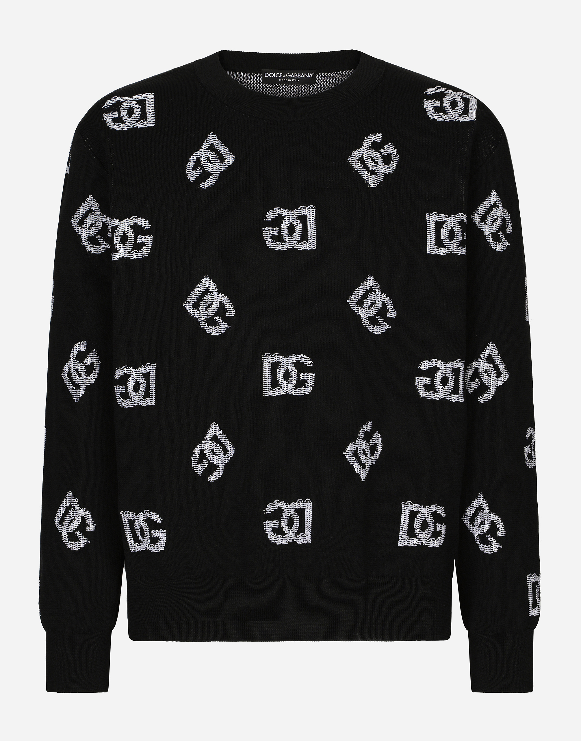 Dolce & Gabbana Round-neck Technical Jacquard Sweater With Dg Detailing In Multicolor