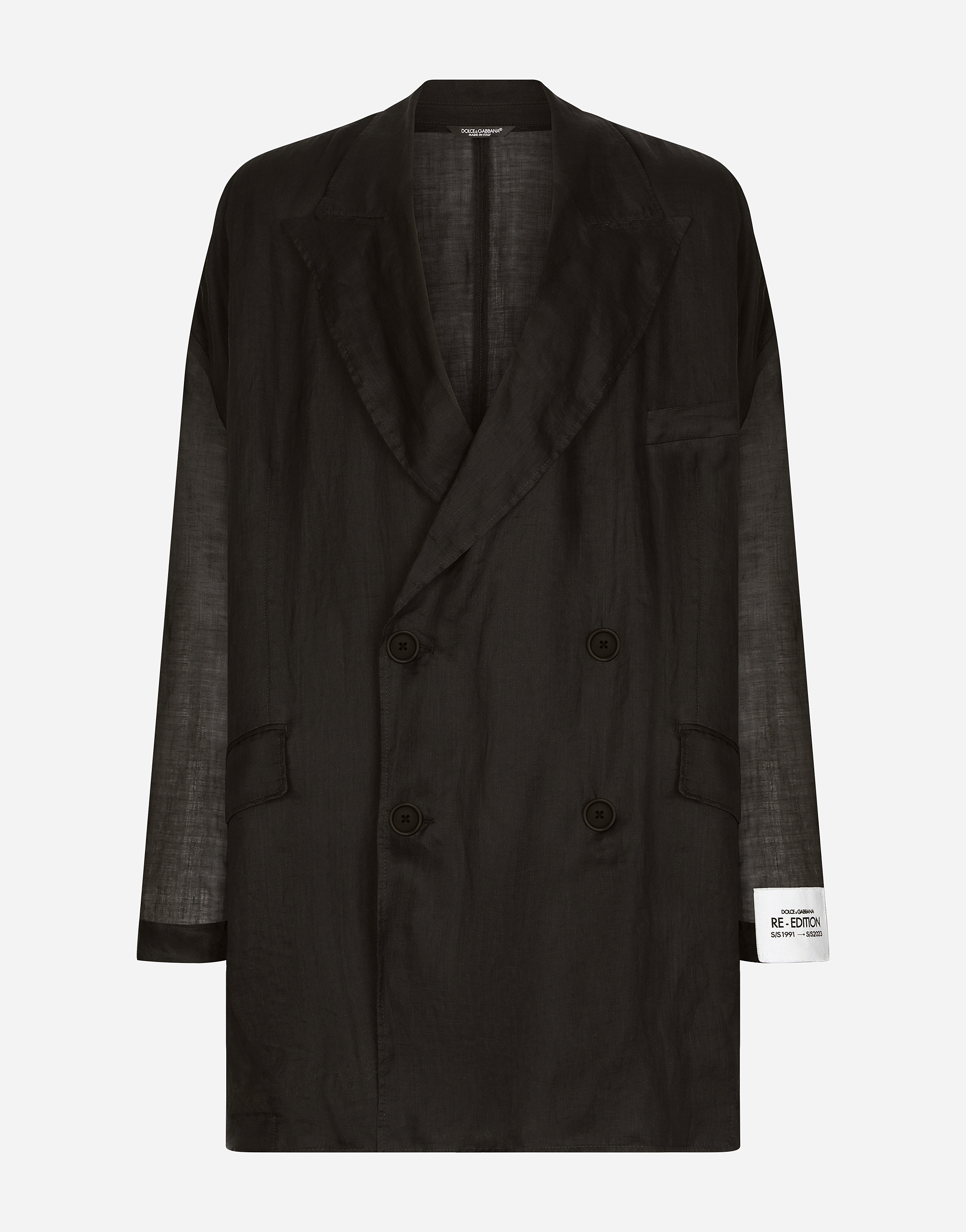 Shop Dolce & Gabbana Oversize Double-breasted Linen Jacket In Black