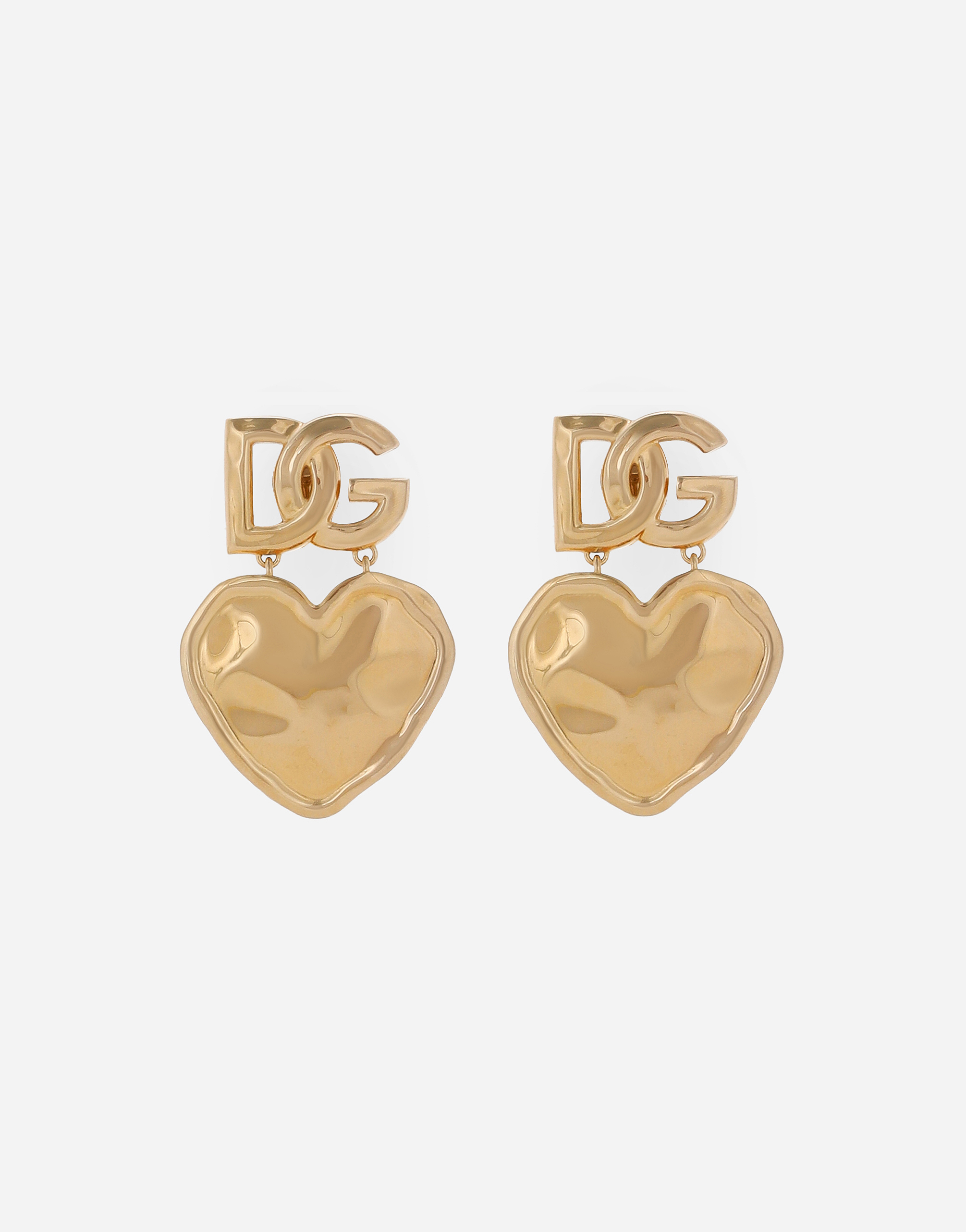 Dolce & Gabbana Drop Earrings With Hearts And Dg Logo - Woman Bijoux Gold Metal Onesize