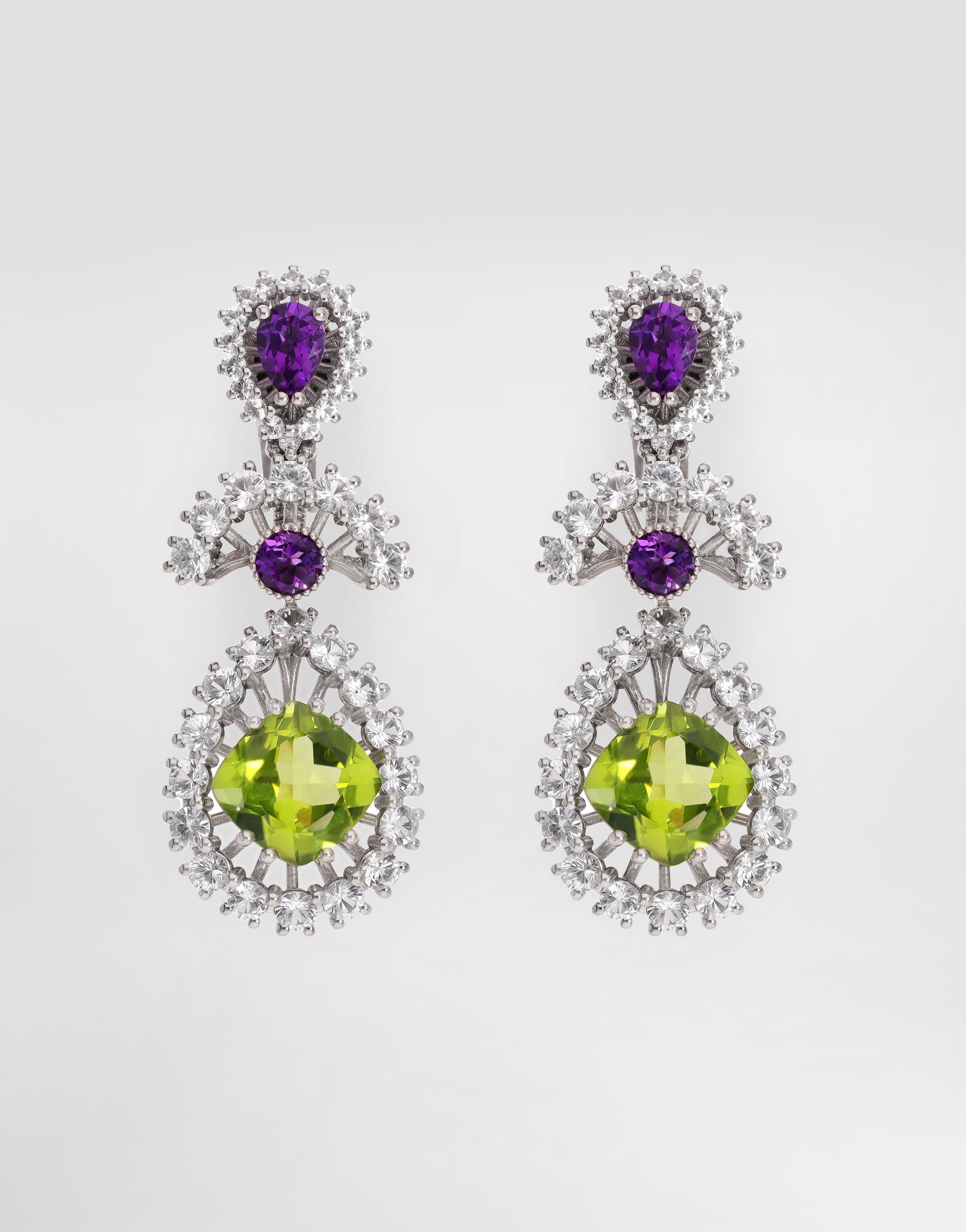 Dolce & Gabbana Eleganza Earrings 18-carat White Gold, Amethysts, Peridots, And Sapphires