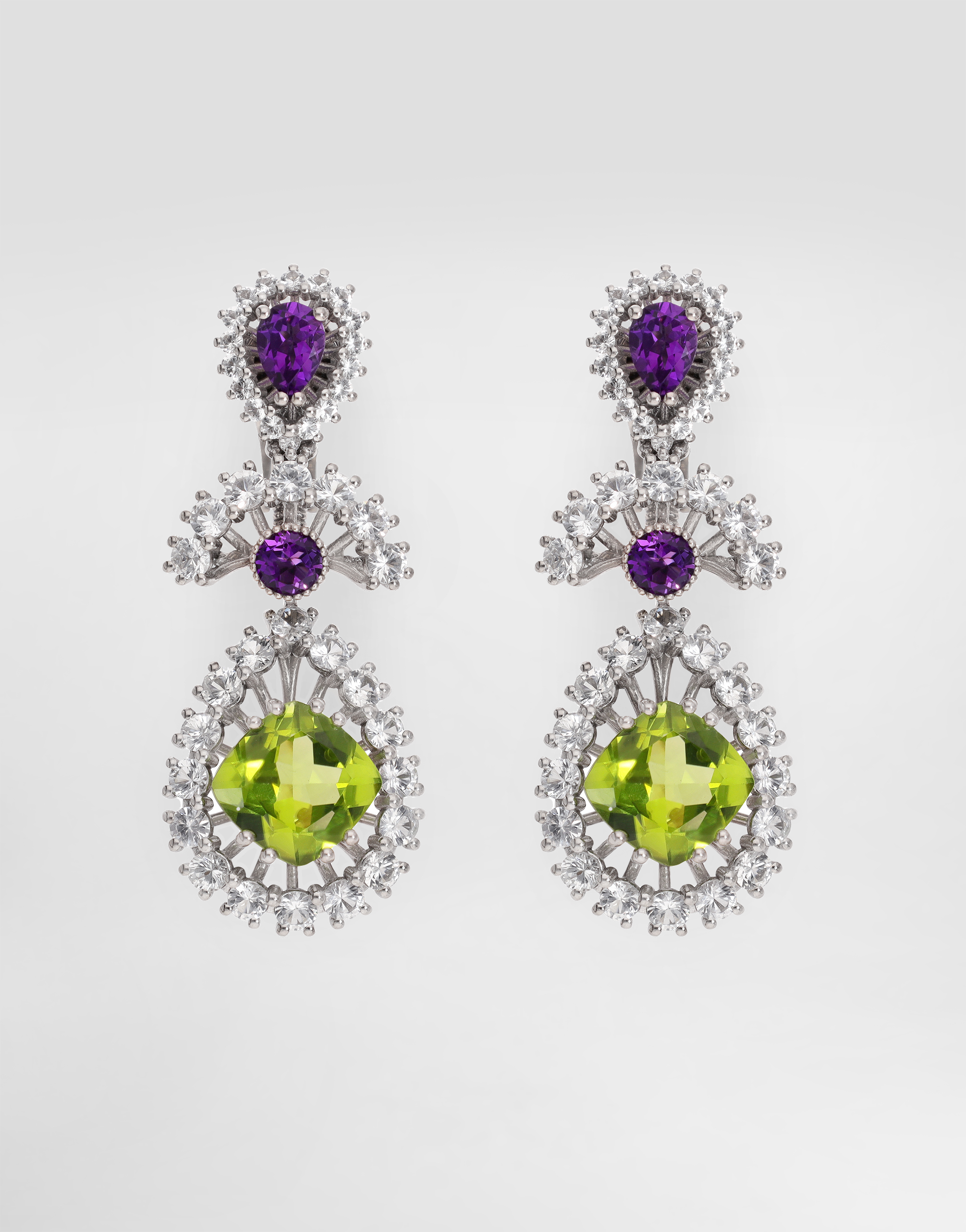 Dolce & Gabbana Eleganza Earrings 18-carat White Gold, Amethysts, Peridots, And Sapphires In Metallic