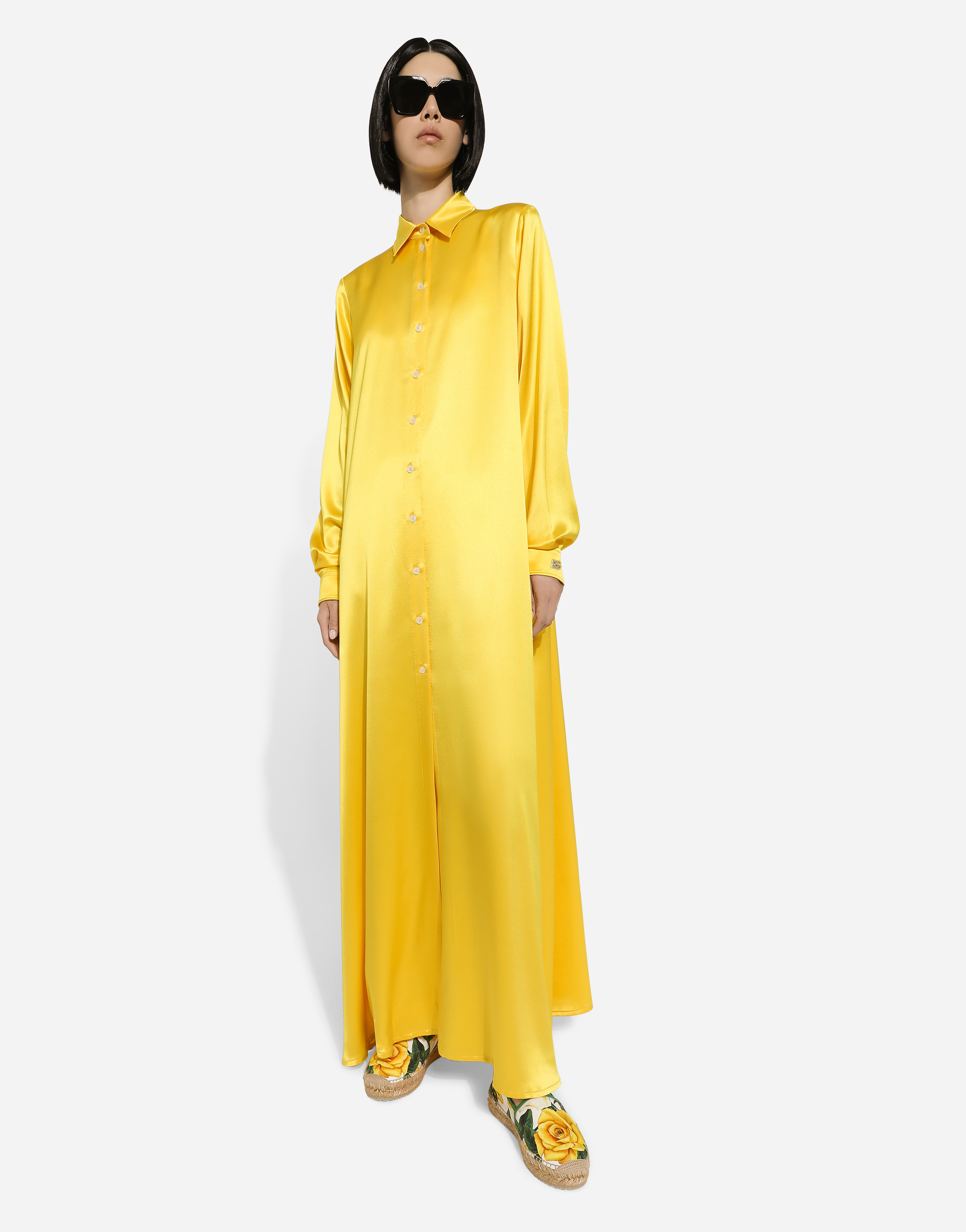 Shop Dolce & Gabbana Long-sleeved Silk Crepe Caftan In Yellow