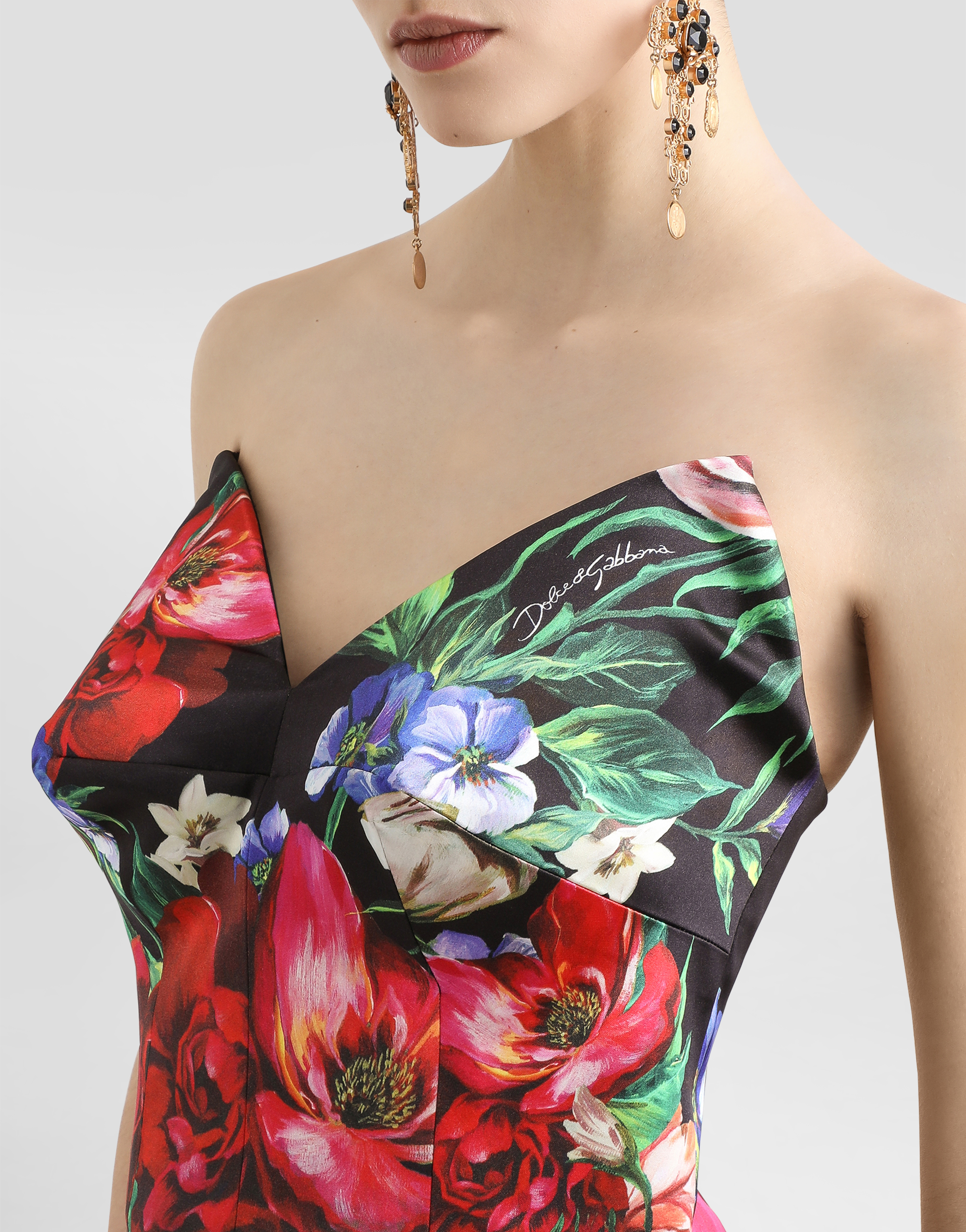 Dolce & Gabbana Satin Corset Top With Floral Print In Print