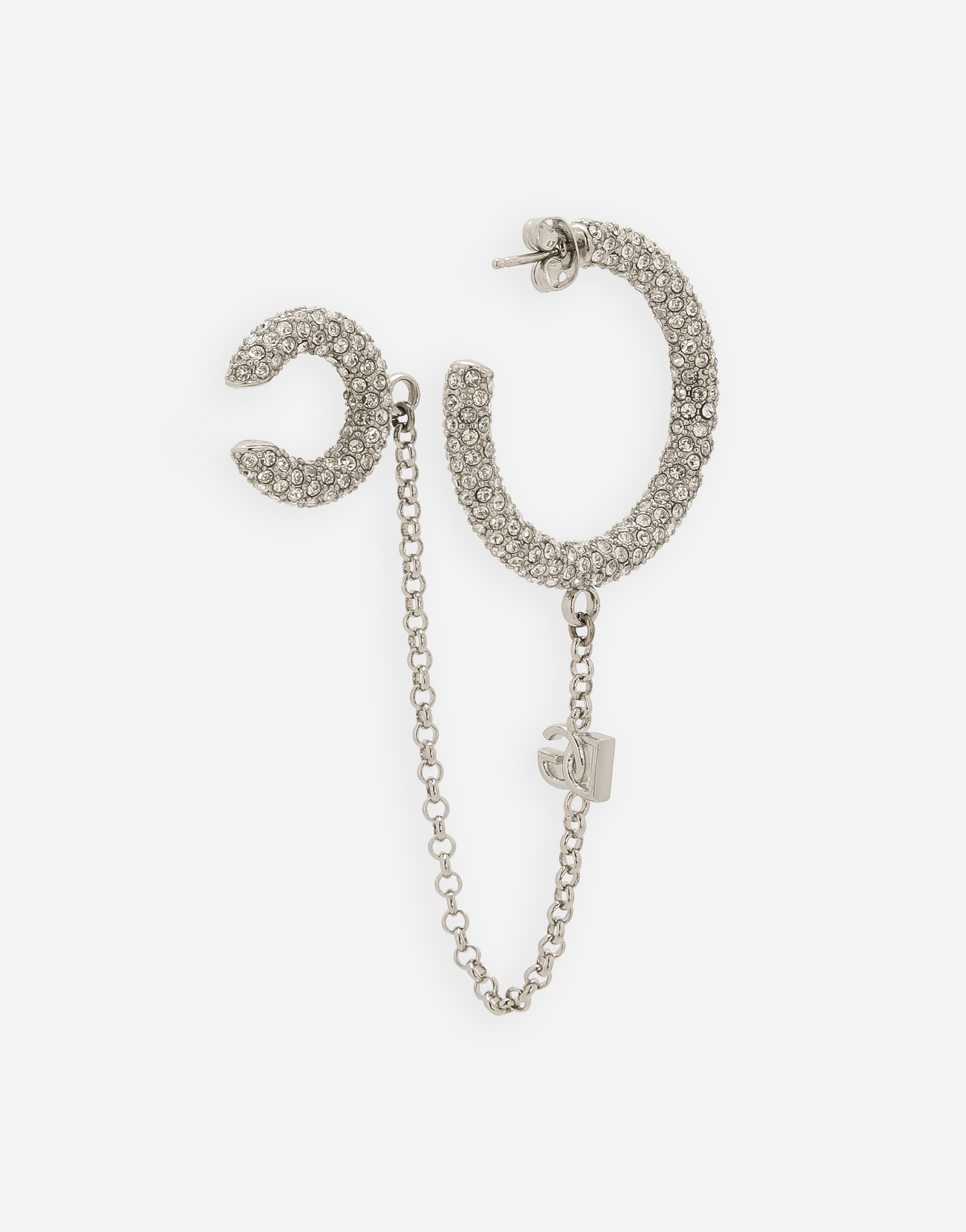 DOLCE & GABBANA SINGLE EARRING WITH RHINESTONES AND CHAIN EAR CUFF