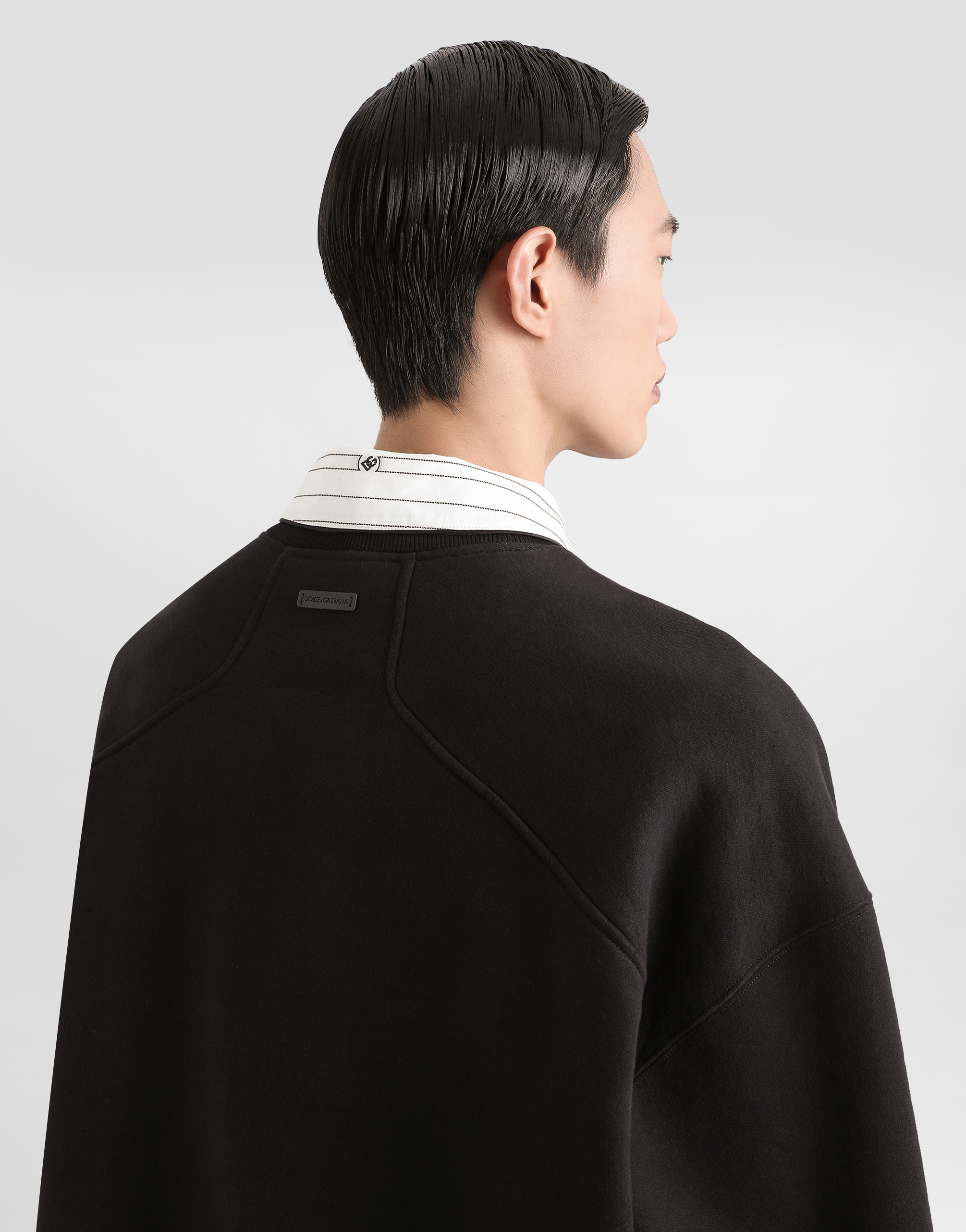 Dolce & Gabbana Cropped Oversized Long Sleeve Sweatshirt In Black