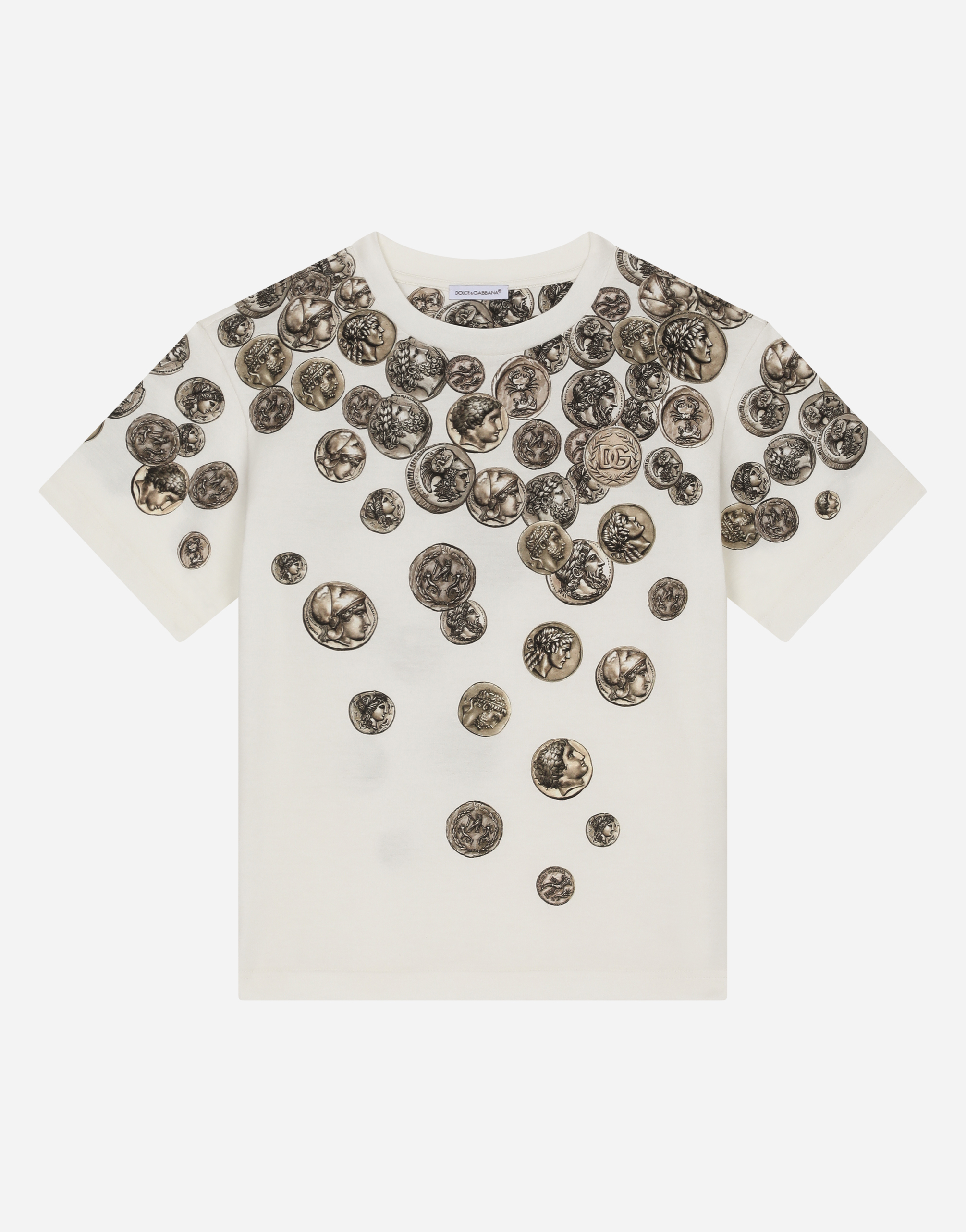 DOLCE & GABBANA SHORT-SLEEVED JERSEY T-SHIRT WITH OMBRÉ COIN PRINT