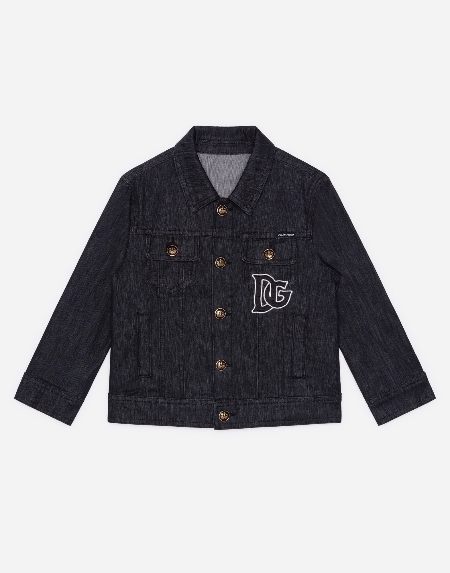 Jacket in stretch black denim with DG patch