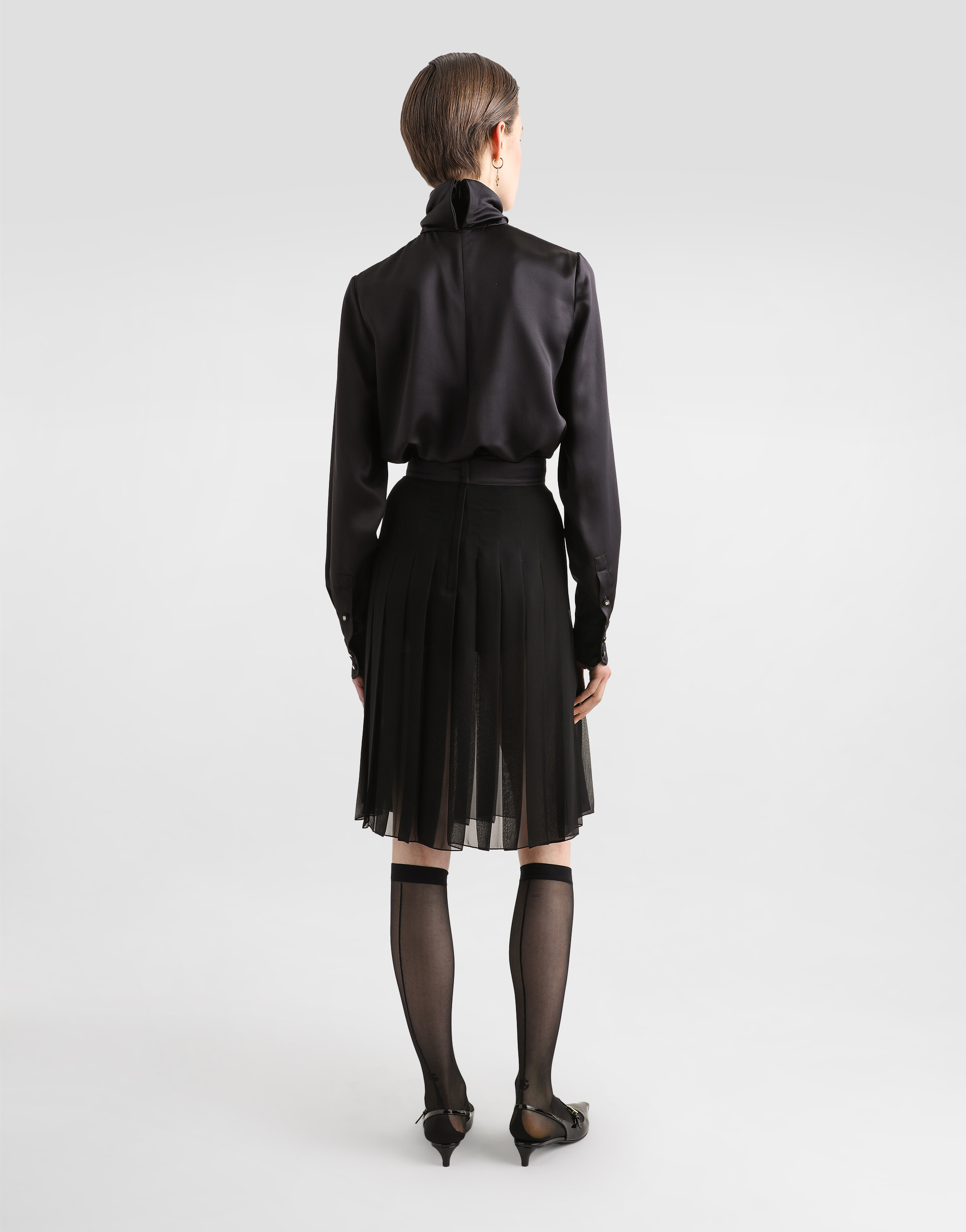 Dolce & Gabbana Satin Sack Top With Lace Shirt Front In Black
