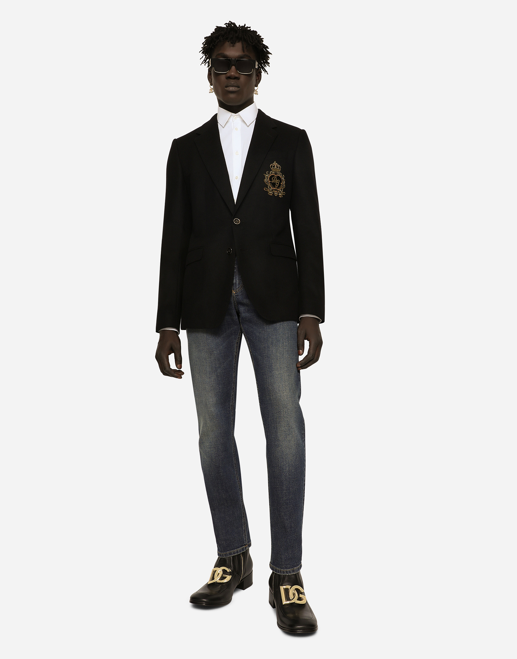 Shop Dolce & Gabbana Single-breasted Wool And Cashmere Jacket With Dg Patch In Black