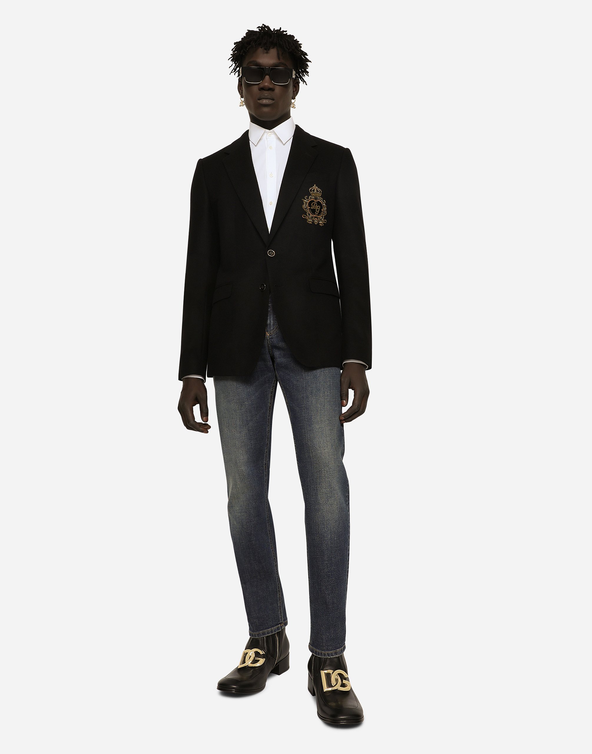 Dolce & Gabbana Single-breasted Wool And Cashmere Jacket With Dg Patch In Black