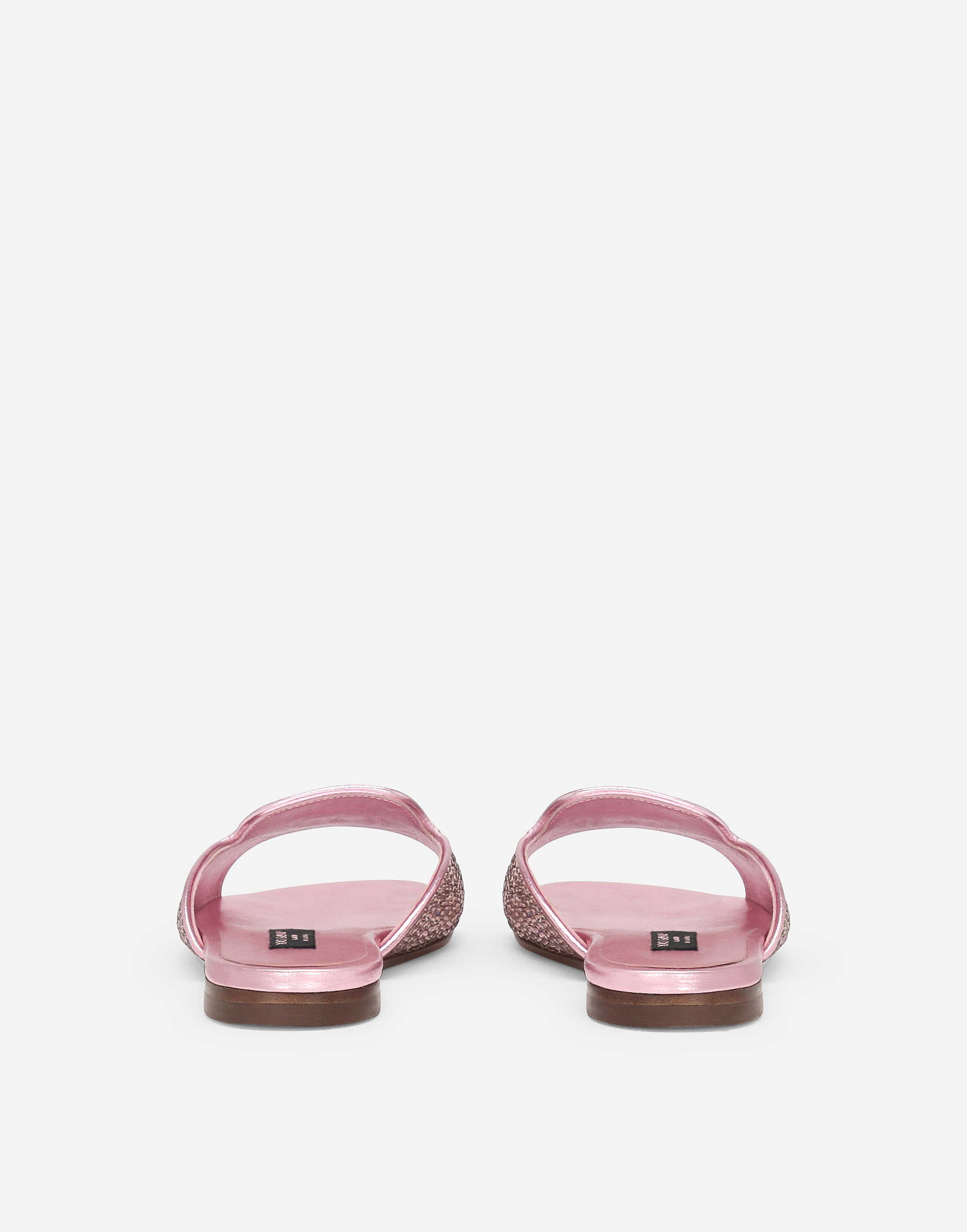 Dolce & Gabbana Foiled Lambskin Sliders With Fusible Rhinestones In Pink