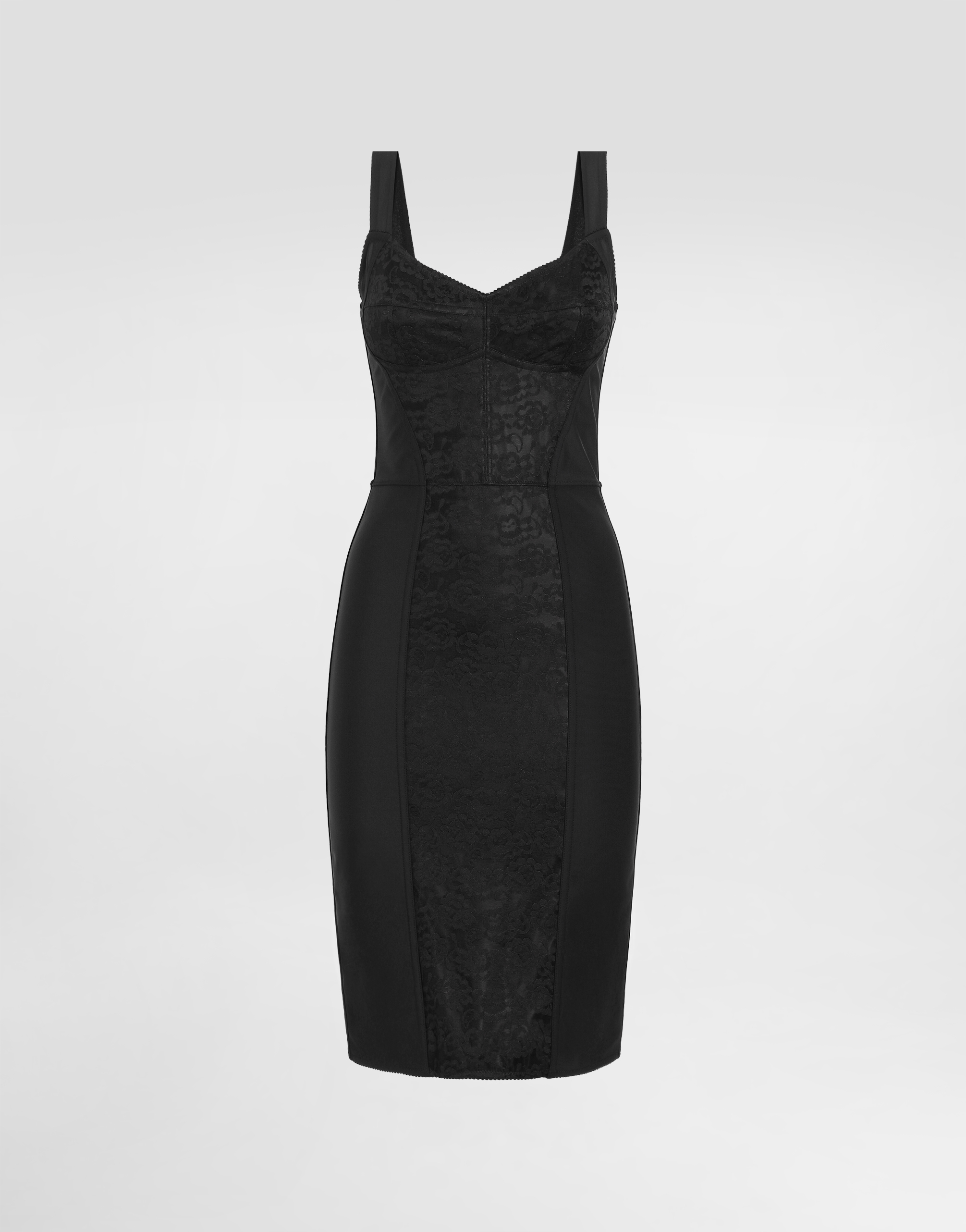 Corset-style midi dress in powernet and lace in Black for Women