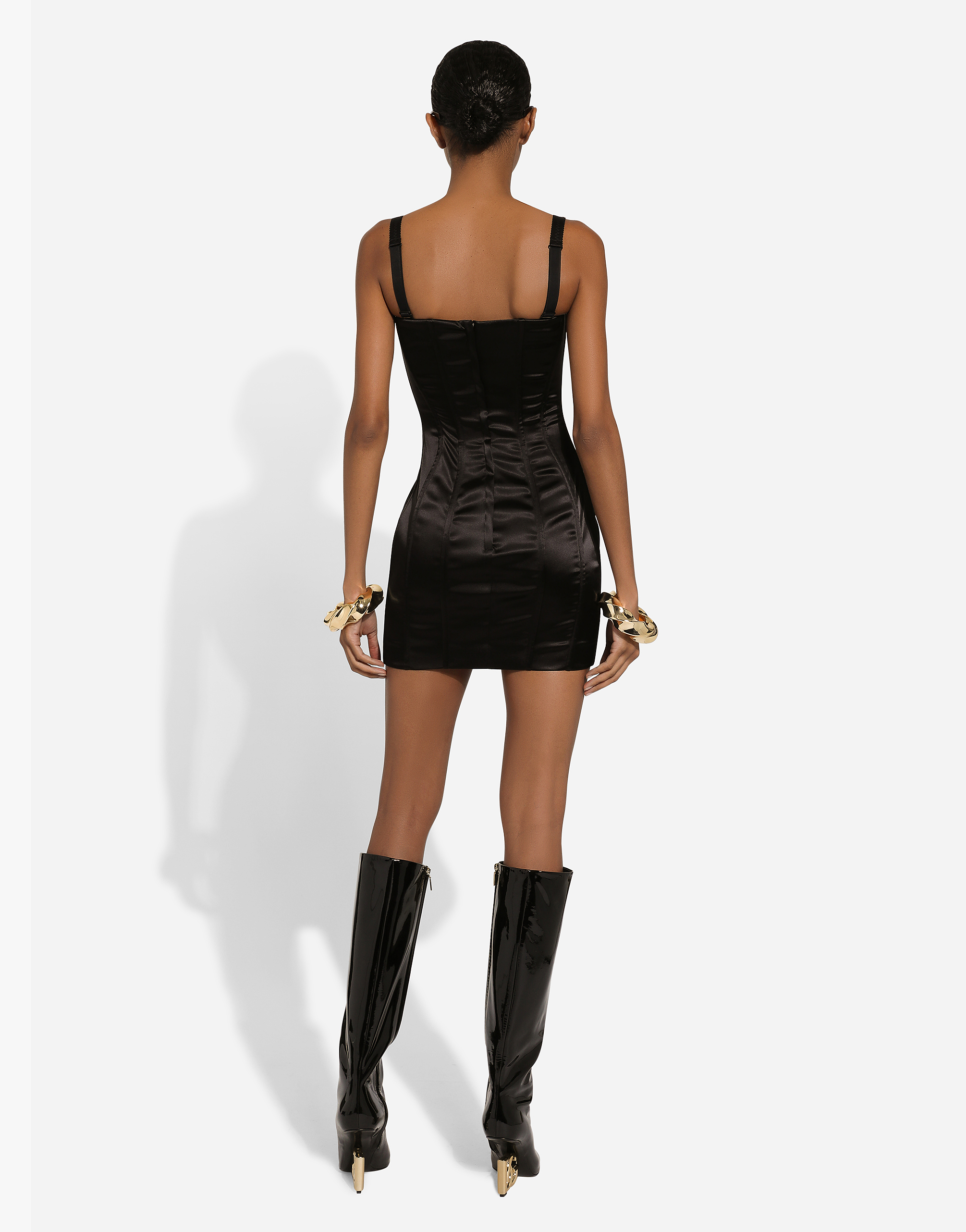 Shop Dolce & Gabbana Short Strapless Satin Dress In Black