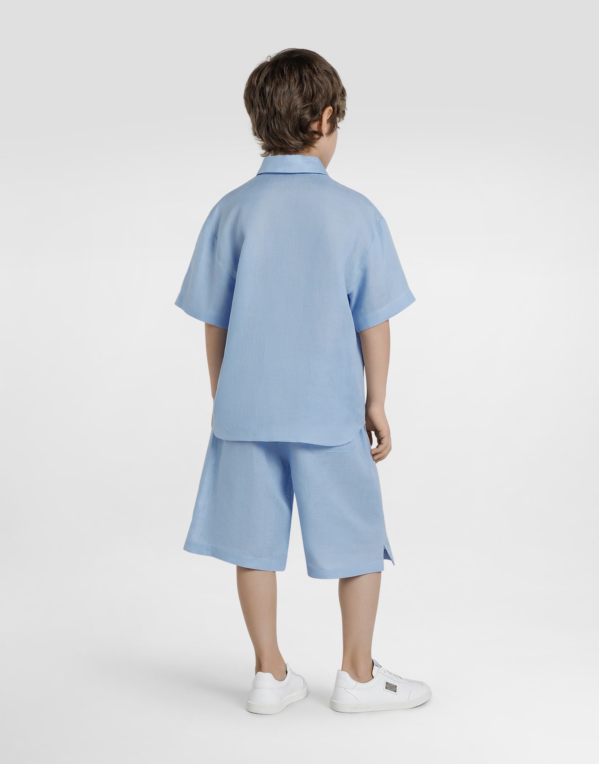 Short-sleeved linen canvas shirt