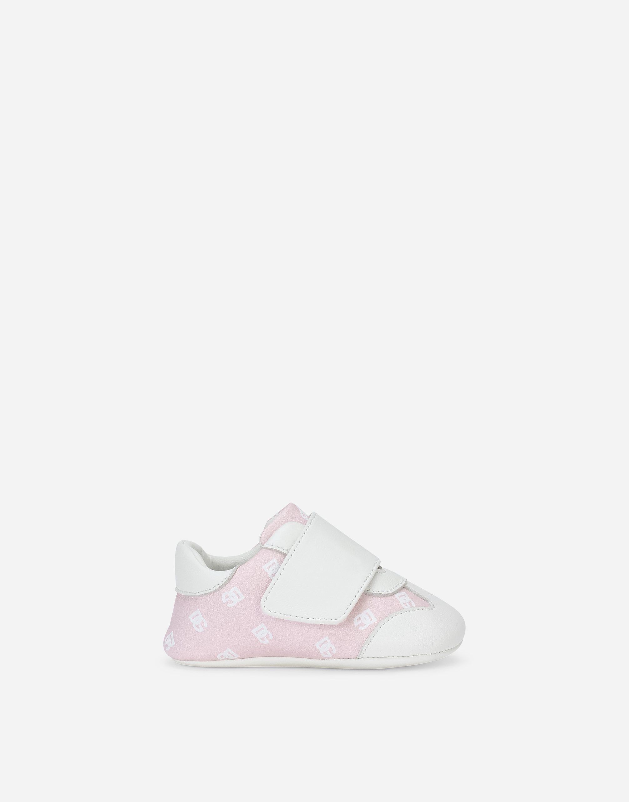 DOLCE & GABBANA NAPPA LEATHER NEWBORN SNEAKERS WITH DG-LOGO PRINT