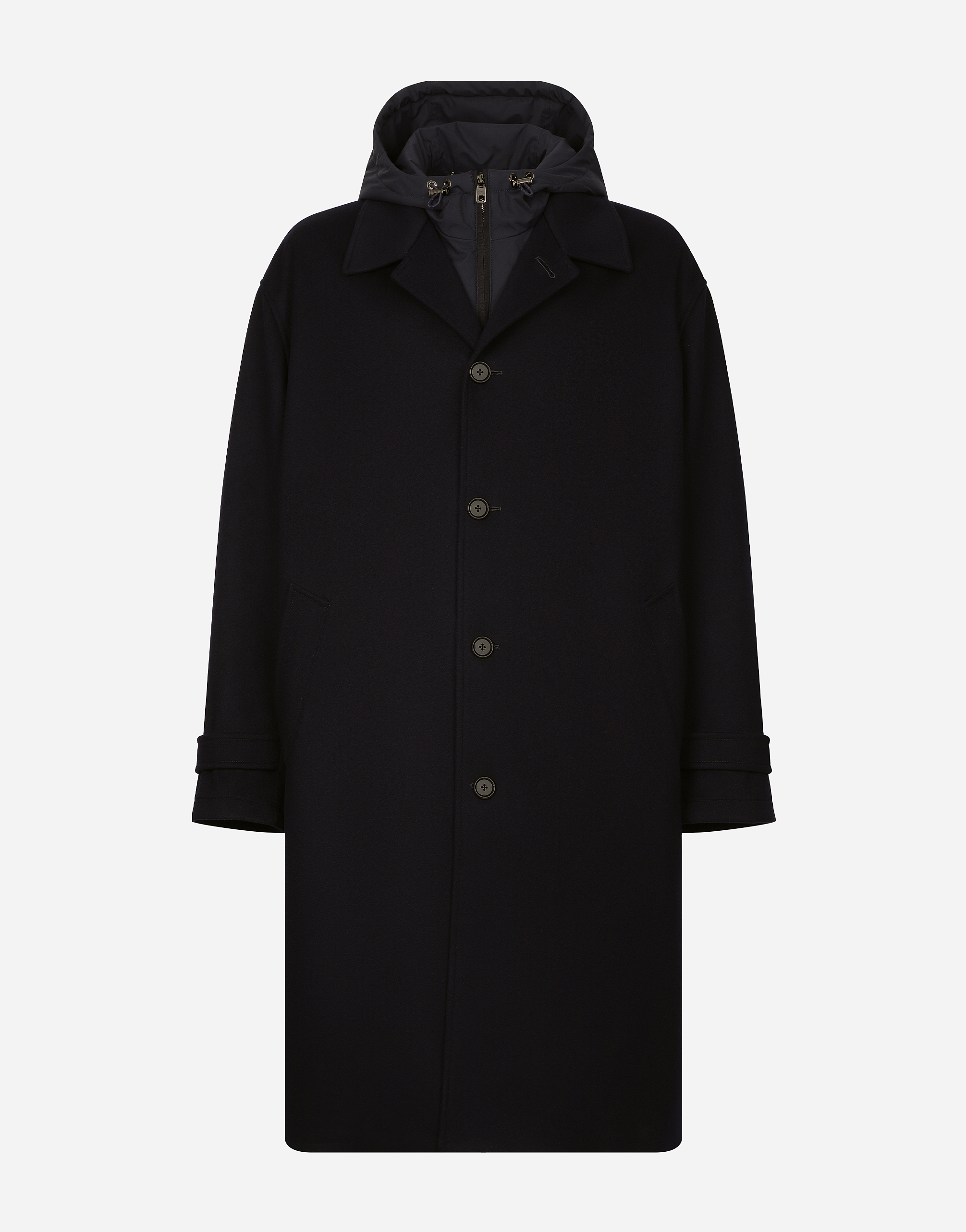 Cashmere single-breasted coat with hood