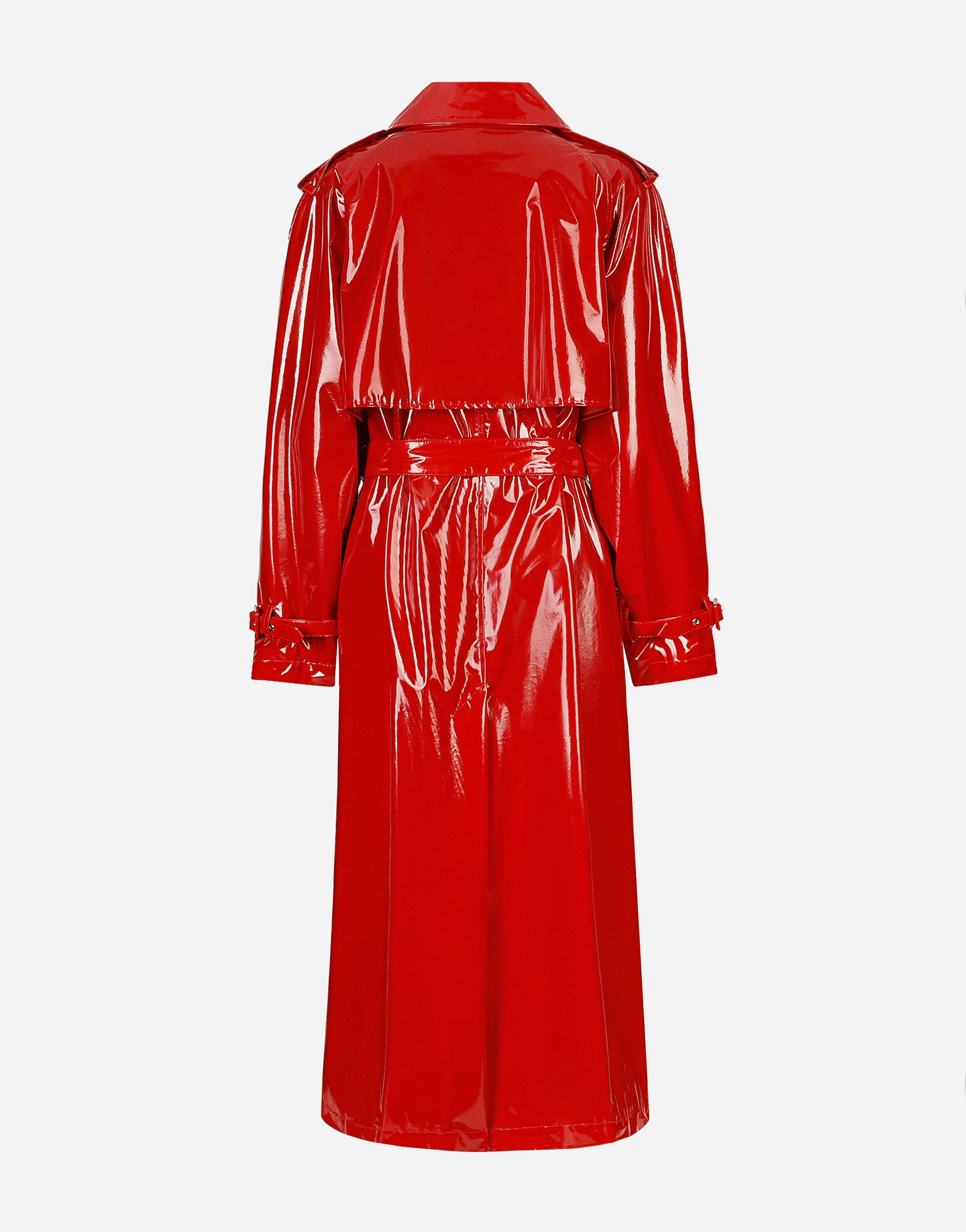 Dolce & Gabbana Storm-flap Patent Trench Coat In Red