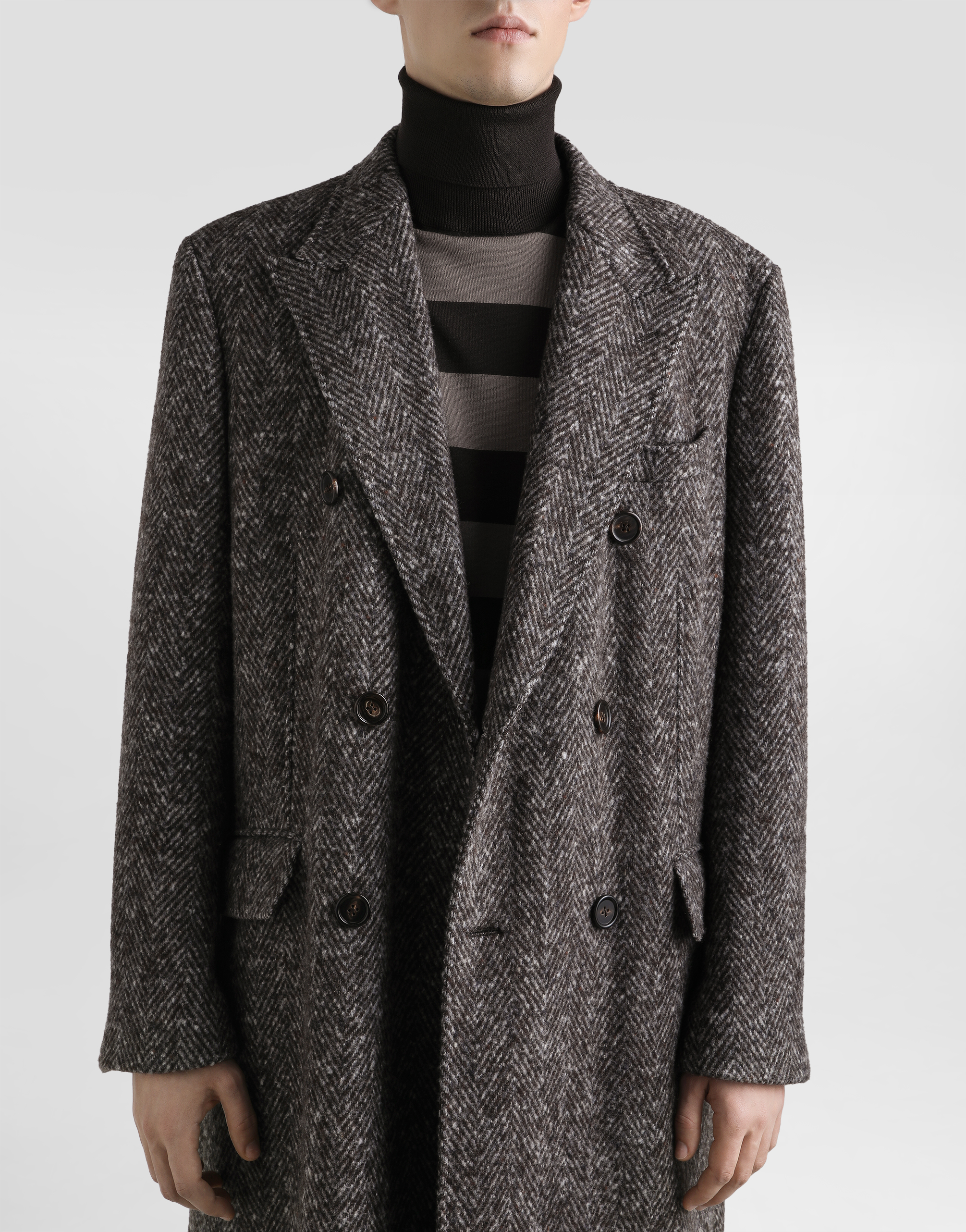 Double-breasted herringbone coat