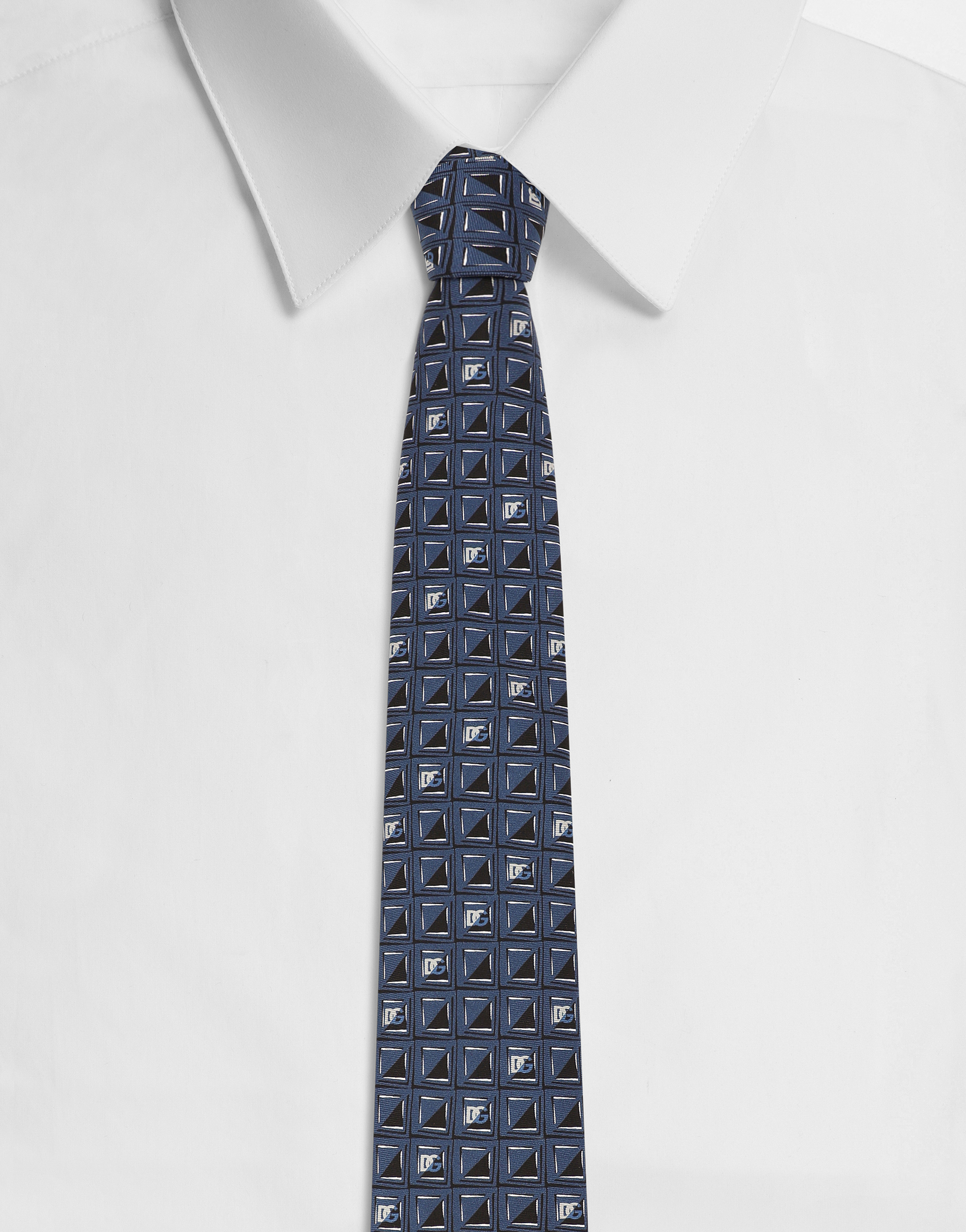  Dolce & Gabbana Krawatte Aus Seidenjacquard Mikromuster Dg-logo - Mann Krawatten Und Einstecktuch Drucken Onesize 