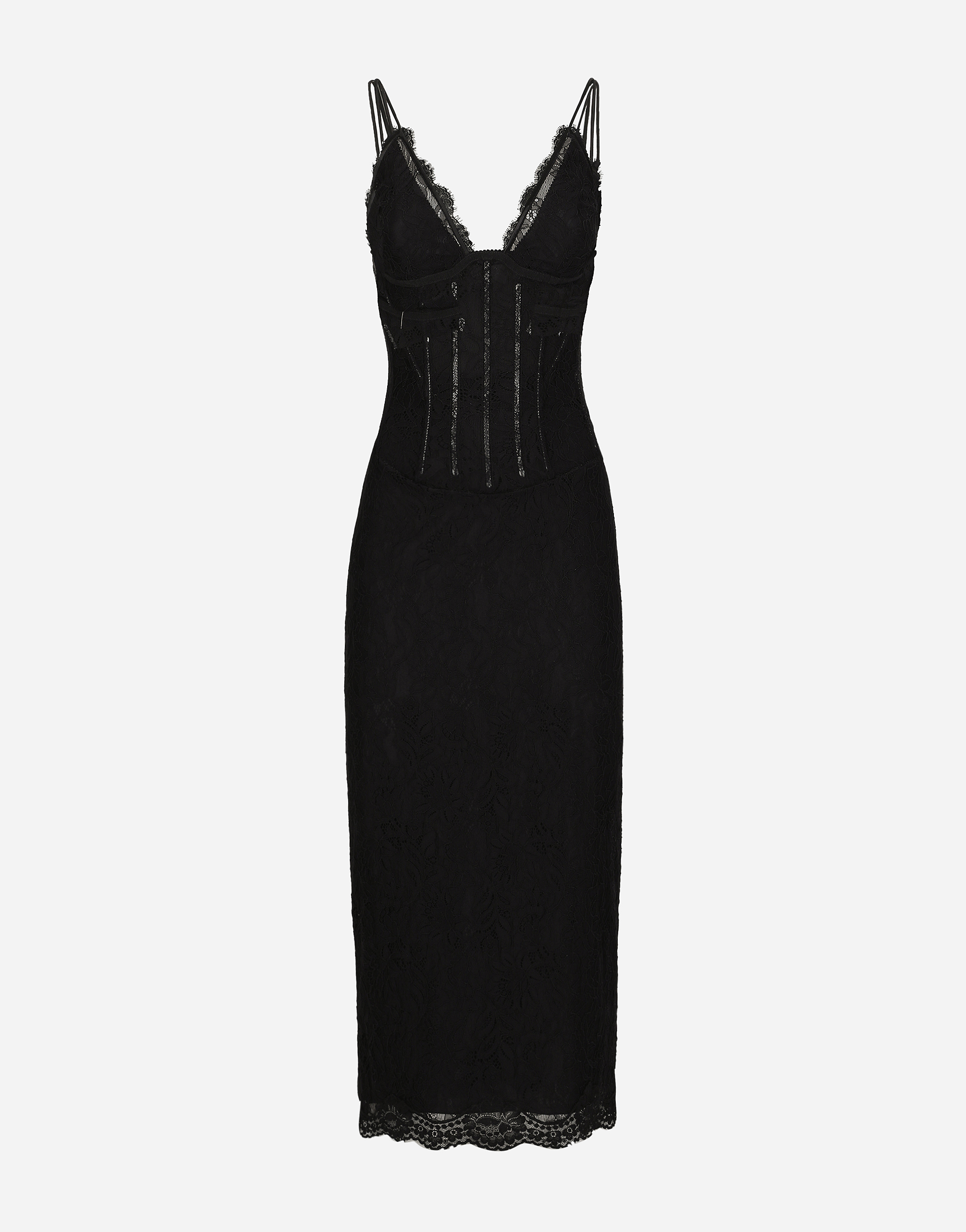 Dolce & Gabbana Dolce Gabbana Lace Calf-length Slip Dress In Black