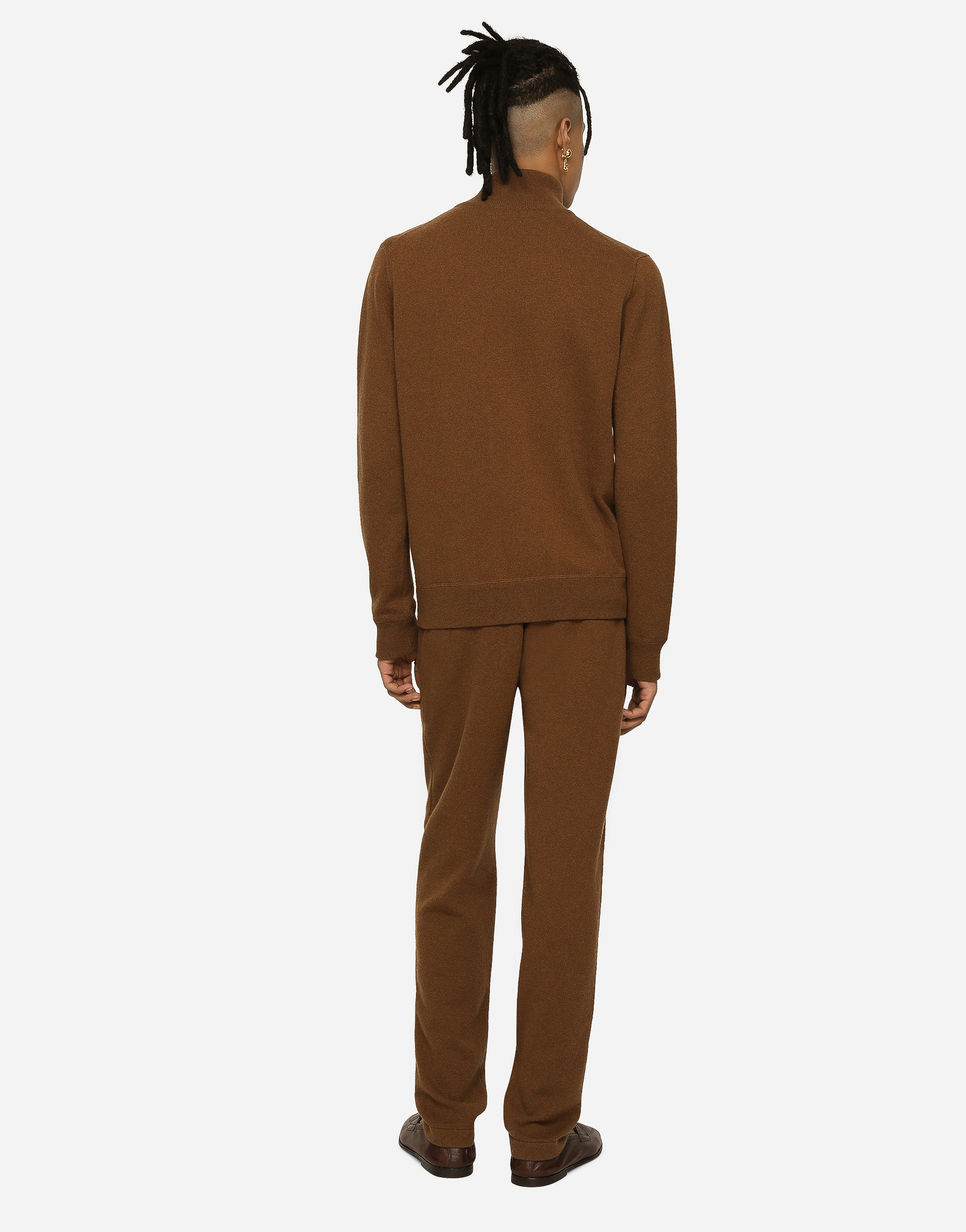 Dolce & Gabbana Wool And Cashmere Knit Zip-up Sweater With Dg Patch In Brown