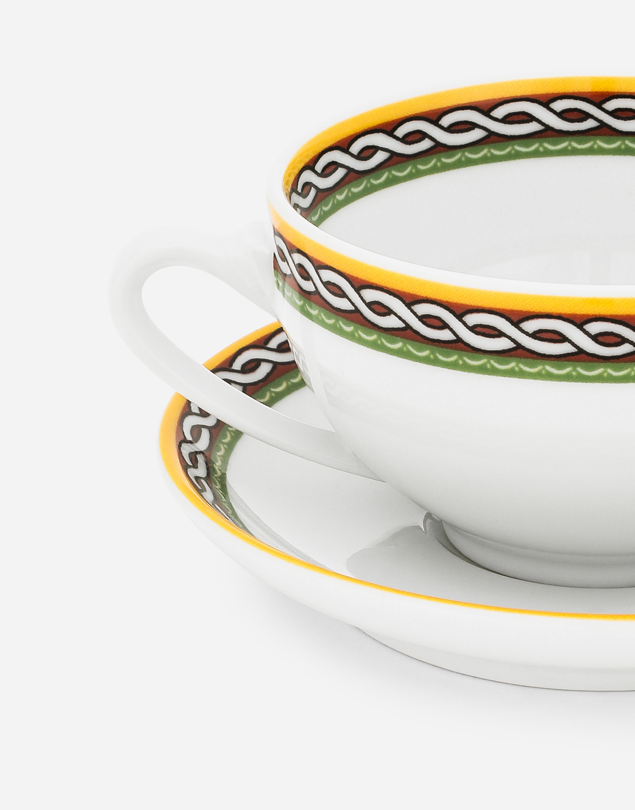 Dolce & Gabbana Set 2 Porcelain Teacups With Saucers In Multicolor