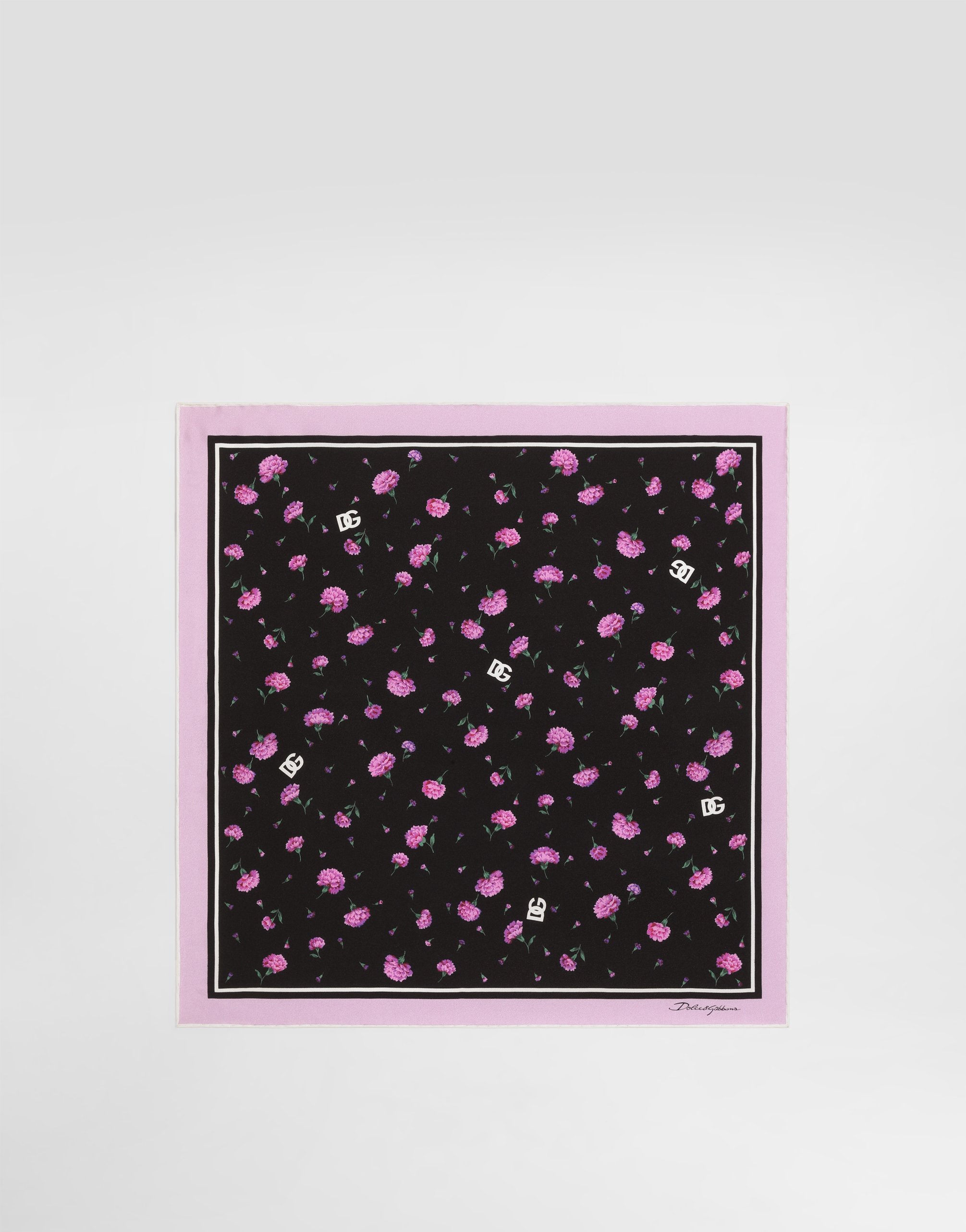 Carnation-print silk twill scarf 50x50