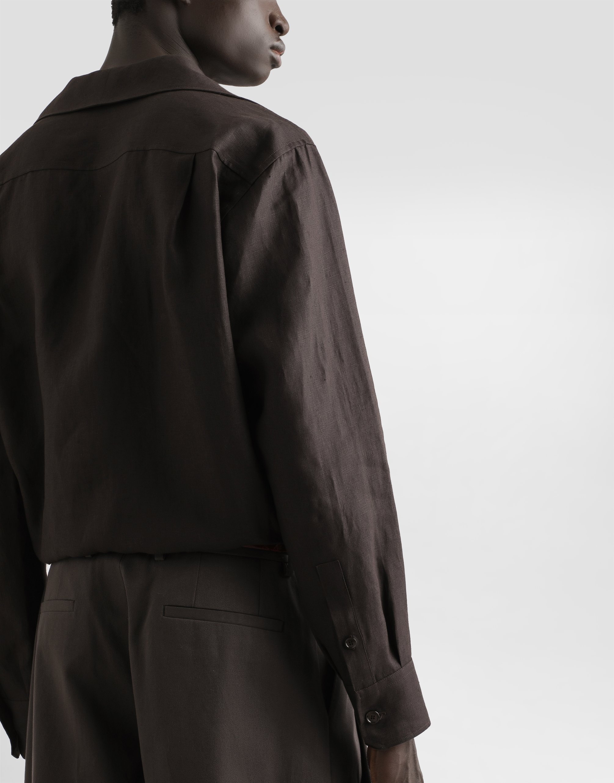 Dolce & Gabbana Three-button Long-sleeved Linen Shirt In Brown