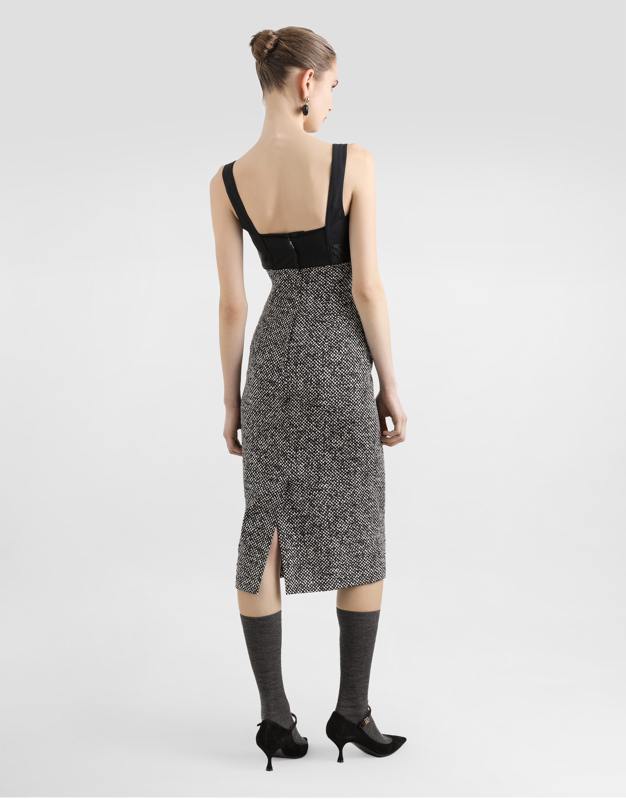 Dolce & Gabbana Heavy Crêpe Dress With Damier Print In Multi