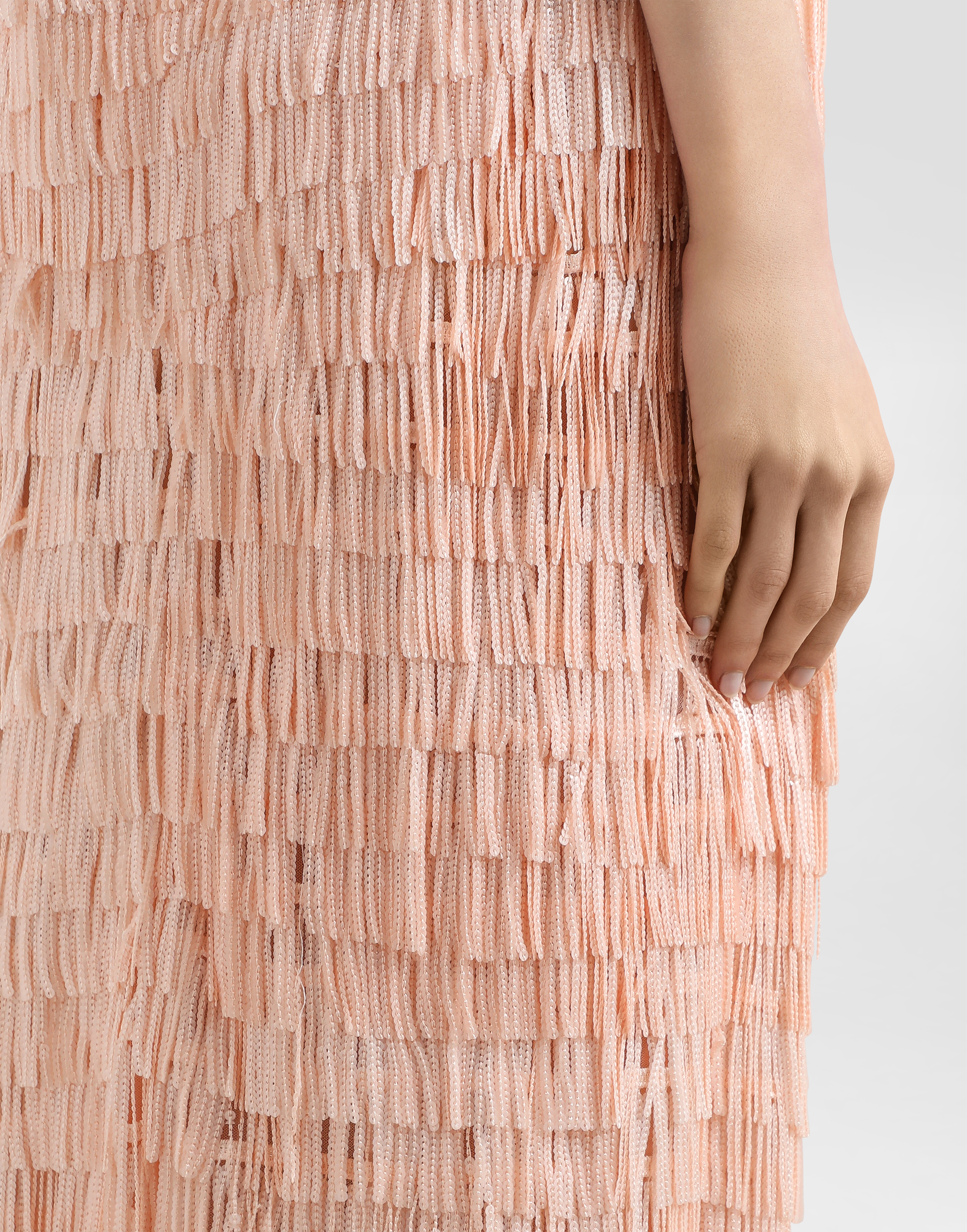 Dolce & Gabbana Sequined Midi Skirt With Fringed Embellishment In Pink