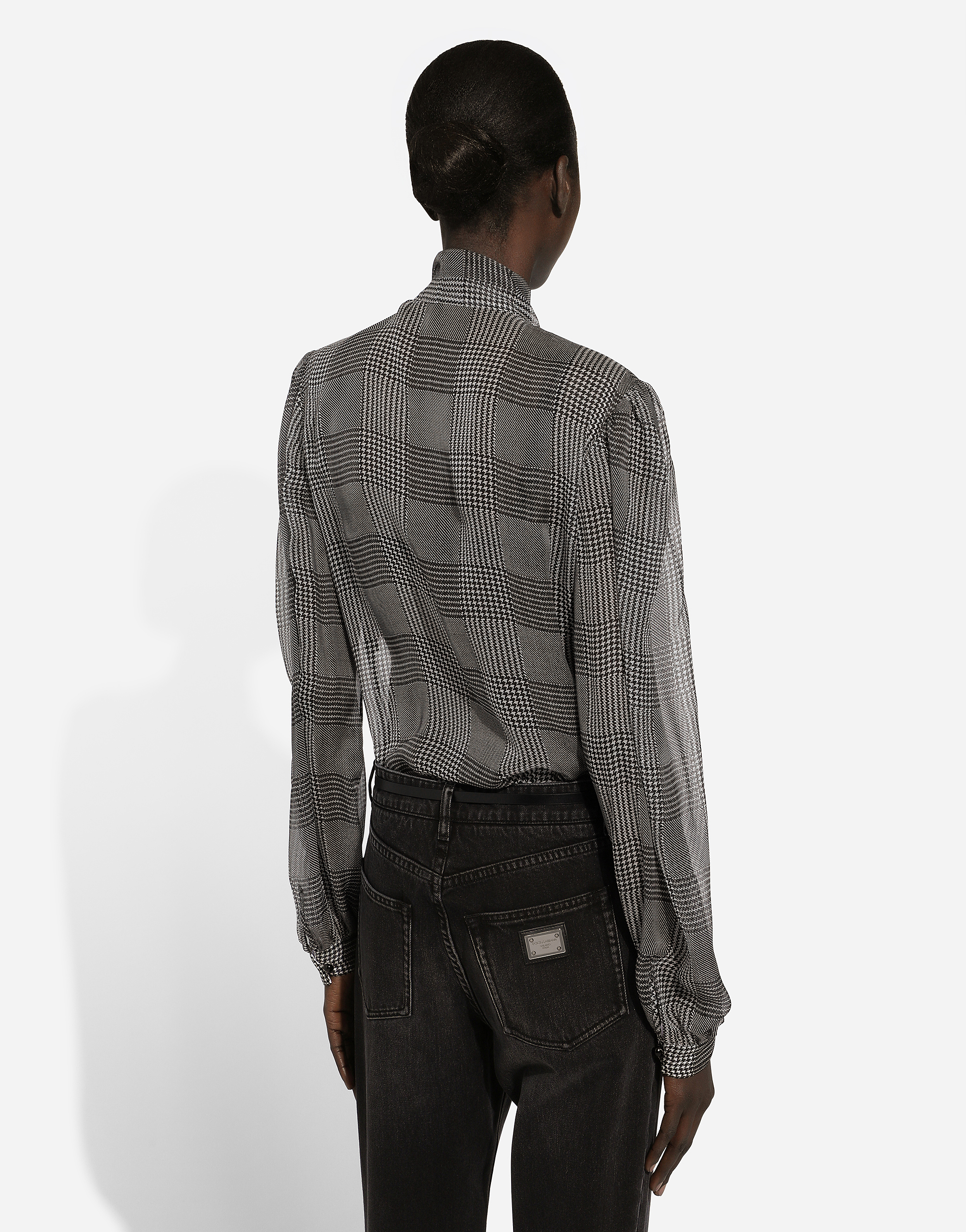 Dolce & Gabbana Silk Chiffon Shirt With Glen Plaid Print In Multicolor