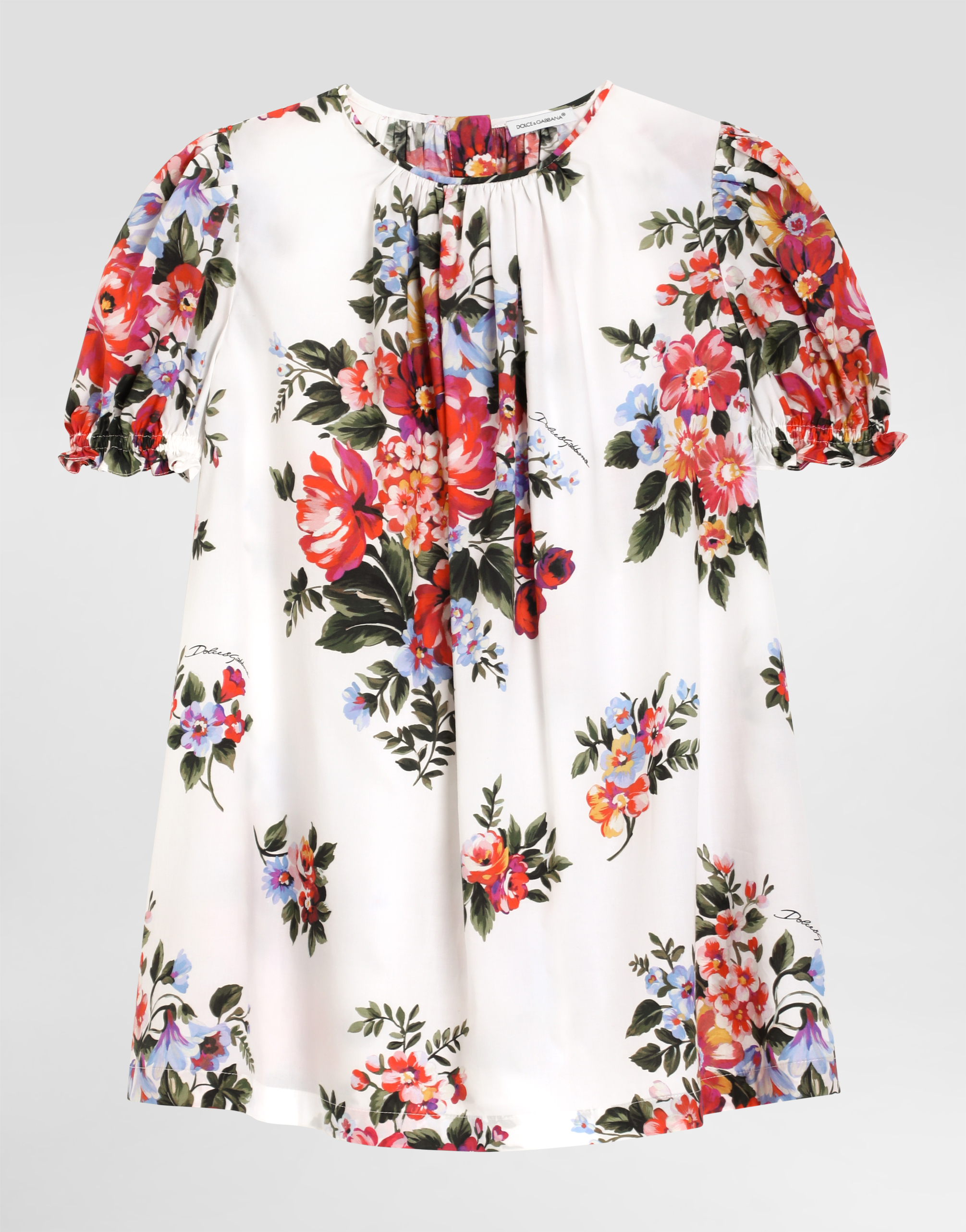 マルチカラーのガールズ Flower bouquet-print cotton dress