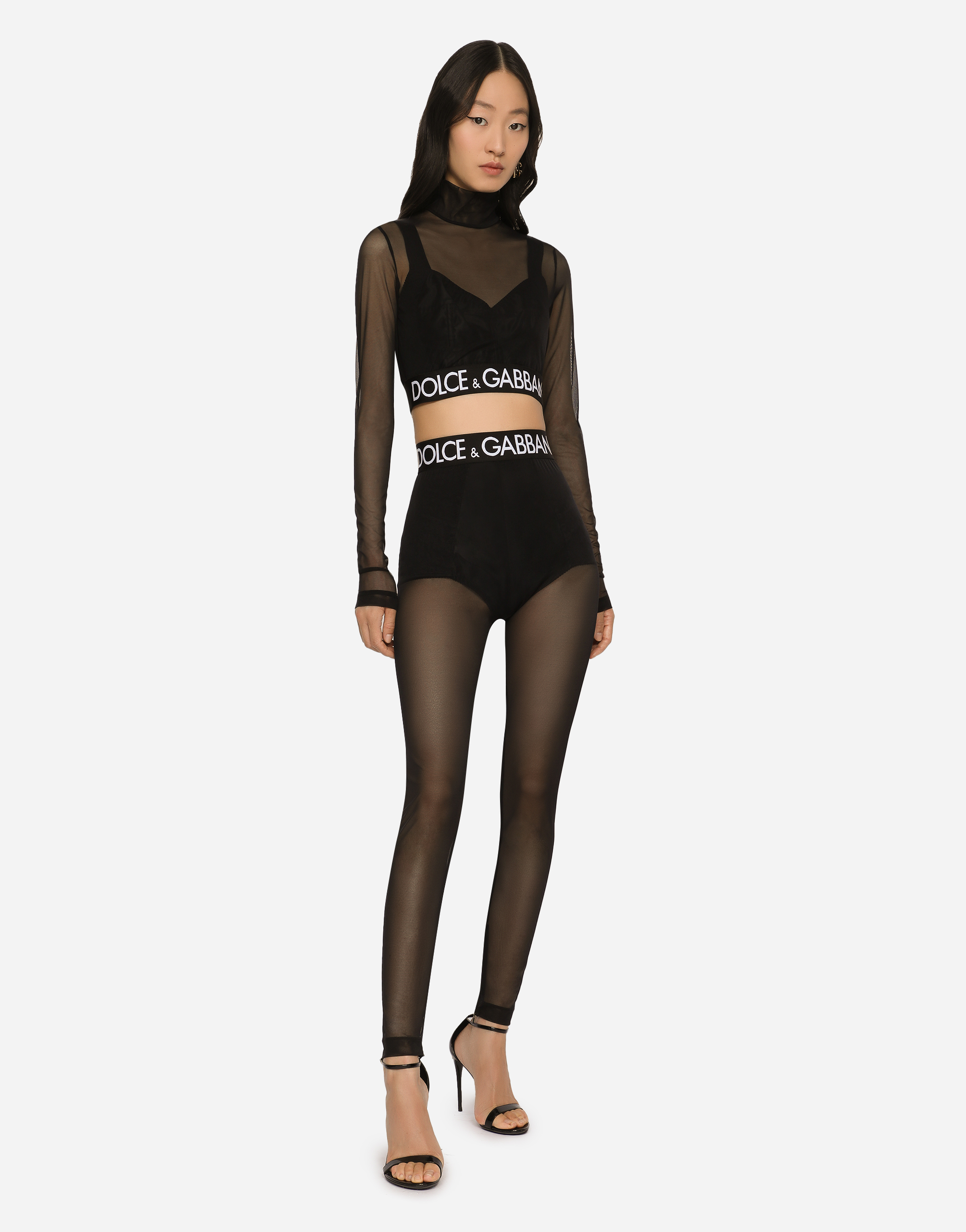 Shop Dolce & Gabbana Tulle Leggings In Black