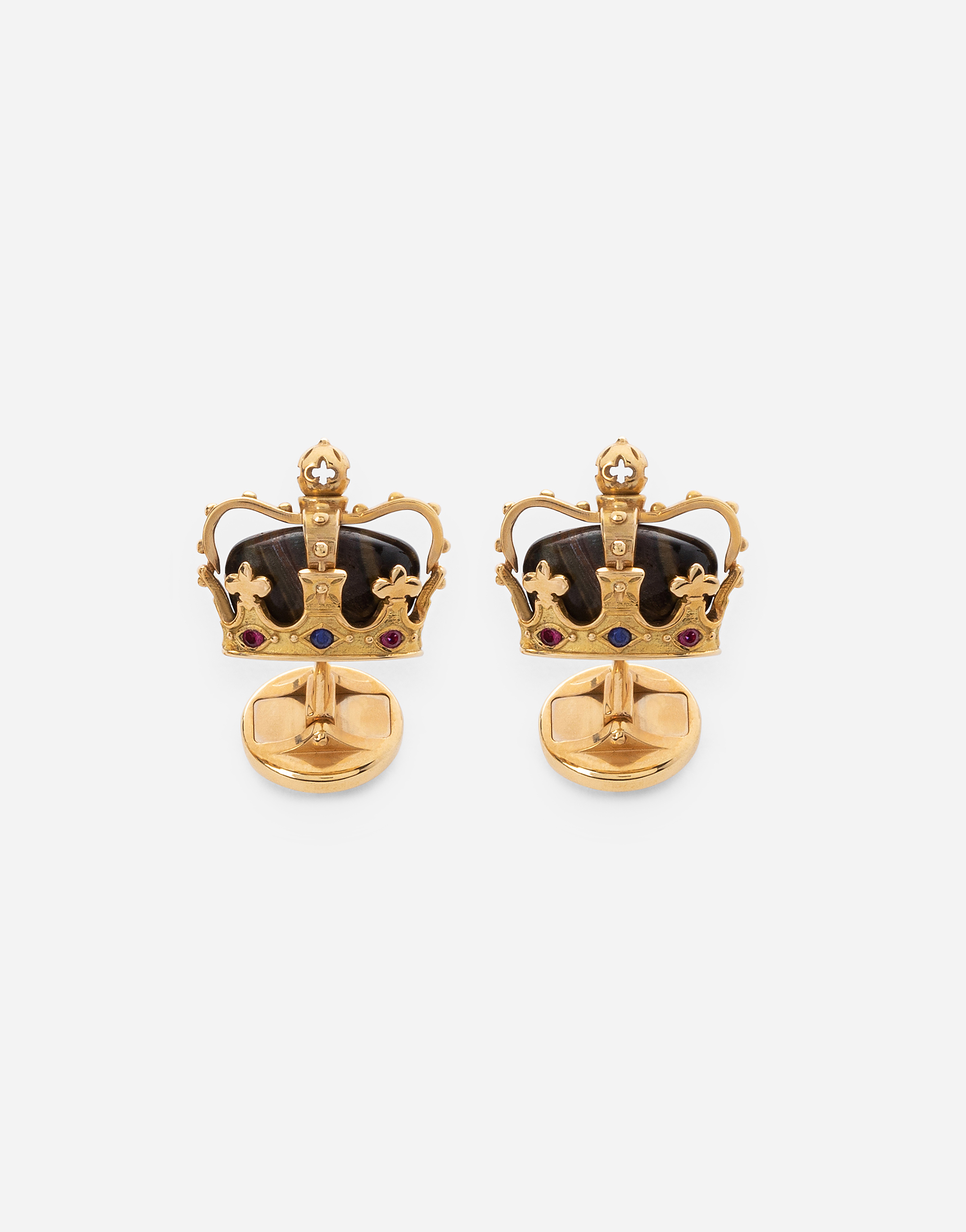 DOLCE & GABBANA CROWN YELLOW GOLD CUFFLINKS WITH IRON EYE