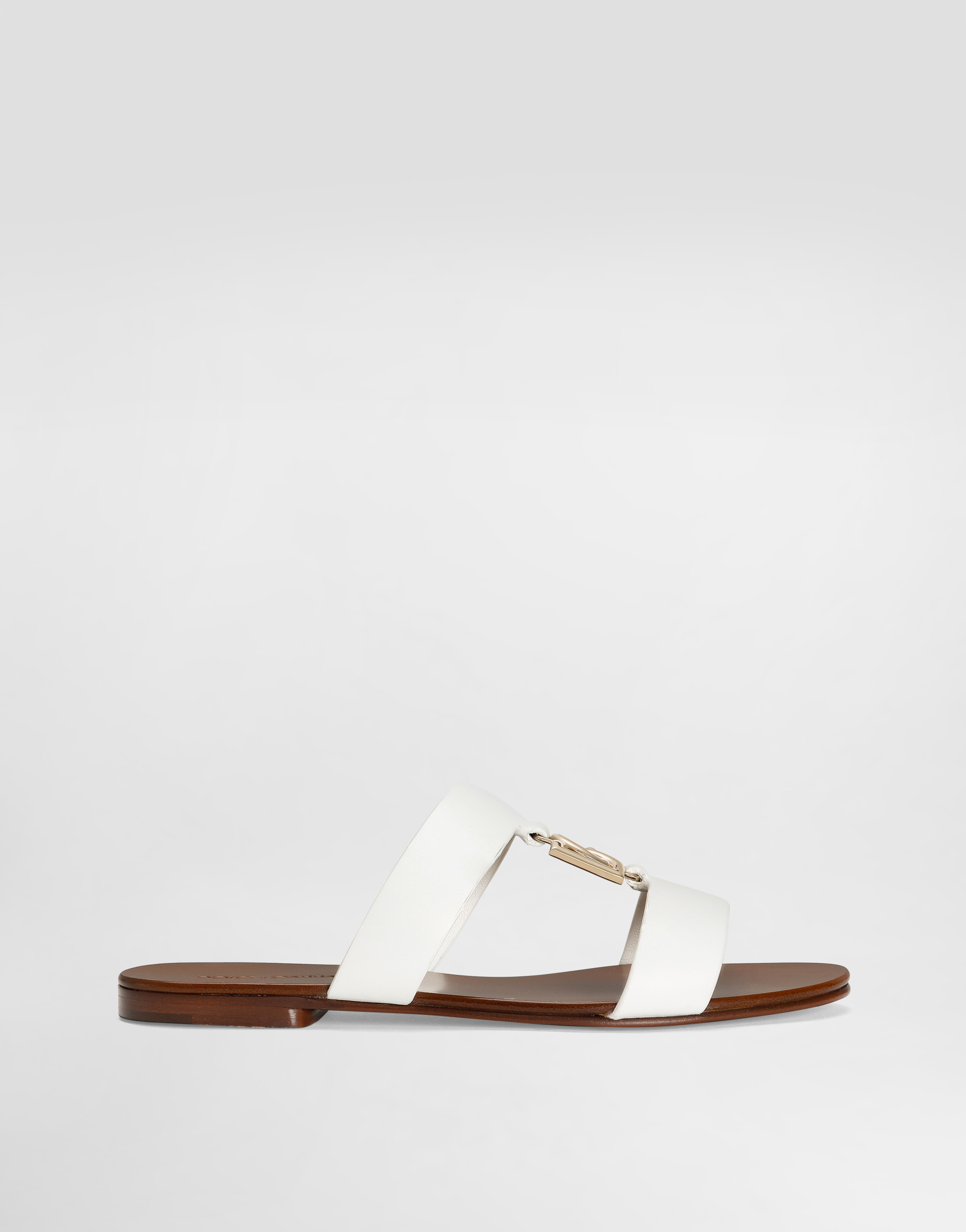 Dolce & Gabbana Ciabatta In Pelle Di Vitello Con Logo Dg In Bianco Ottico