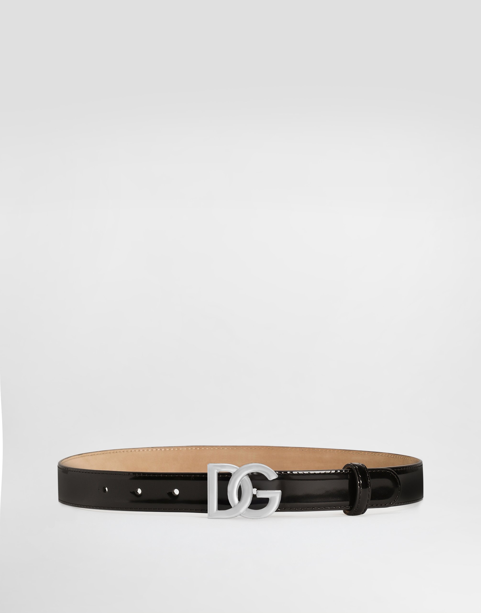 Dolce & Gabbana Shiny Calfskin Belt With Dg Logo - Woman Belts Black Leather